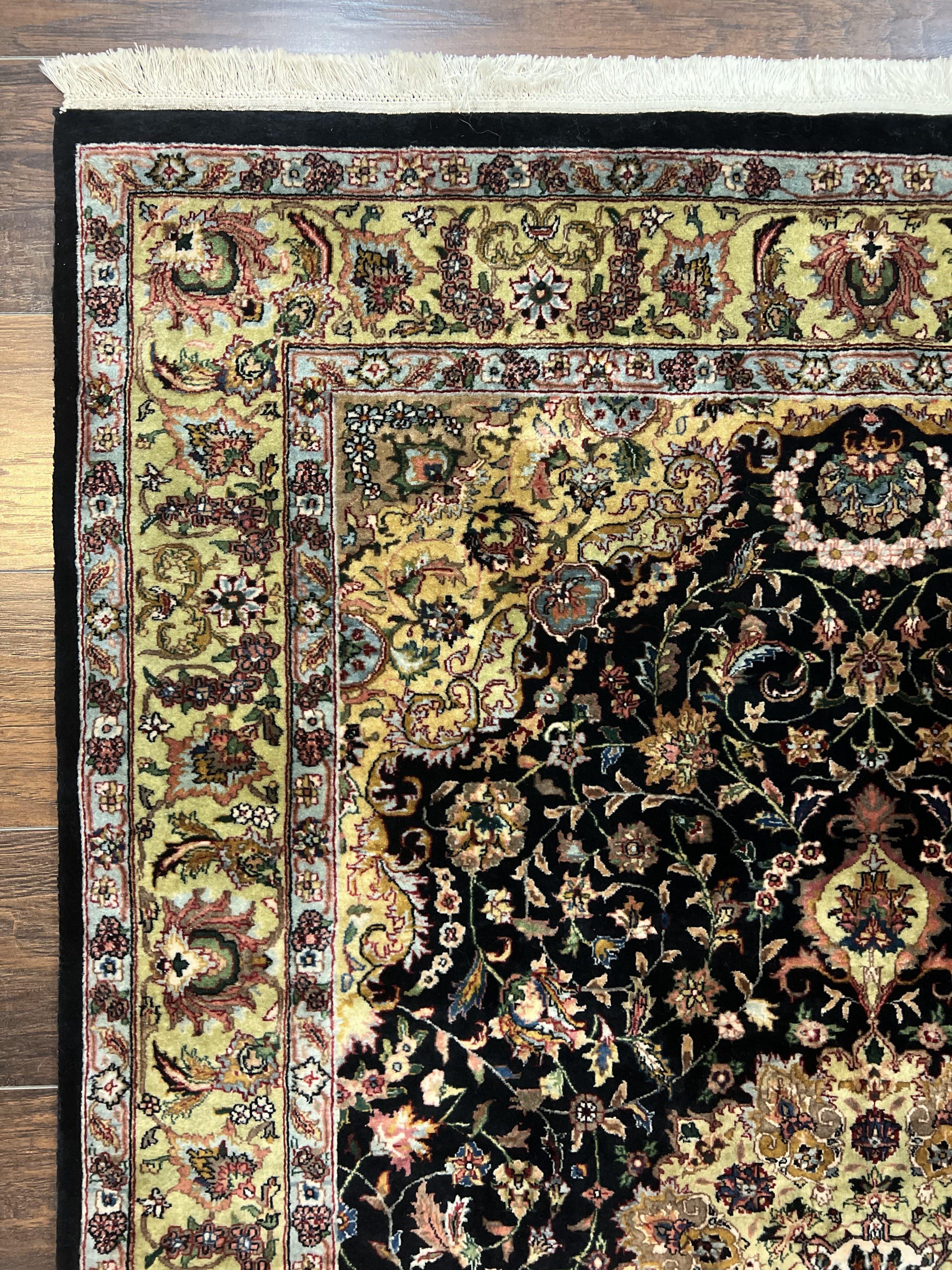 Indo Persian Rug 4x6, Fine Highly Detailed Indian Oriental Carpet 4 x 6 ft, Floral Medallion, Unique Colors, Black Light Gold, Wool Handmade - Jewel Rugs