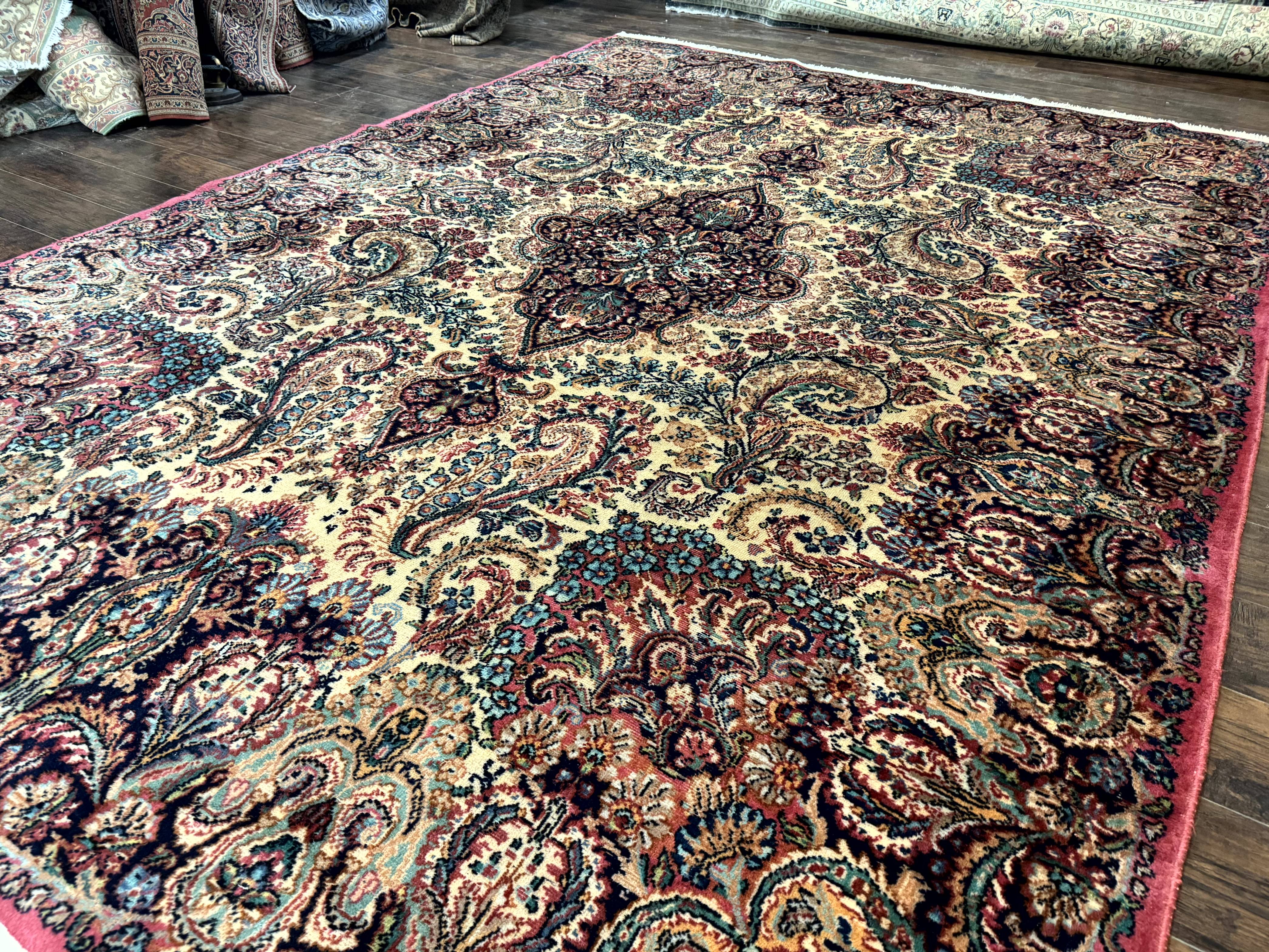 Antique Karastan Kirman Rug 8.8 x 12, Imperial Karastan #1427, Ivory Kirman - Jewel Rugs