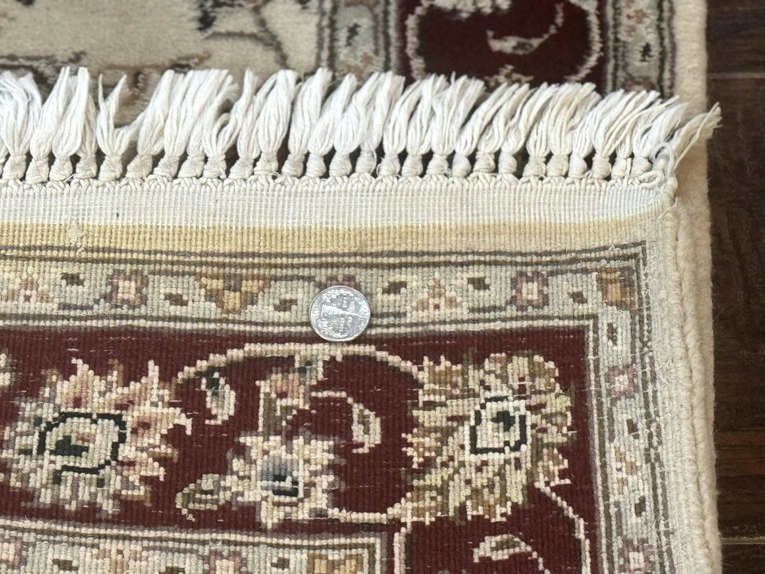 Pak Persian Runner Rug 2.8 x 8, Handmade Vintage Carpet, Beige and Maroon, Wool and Silk Highlights - Jewel Rugs