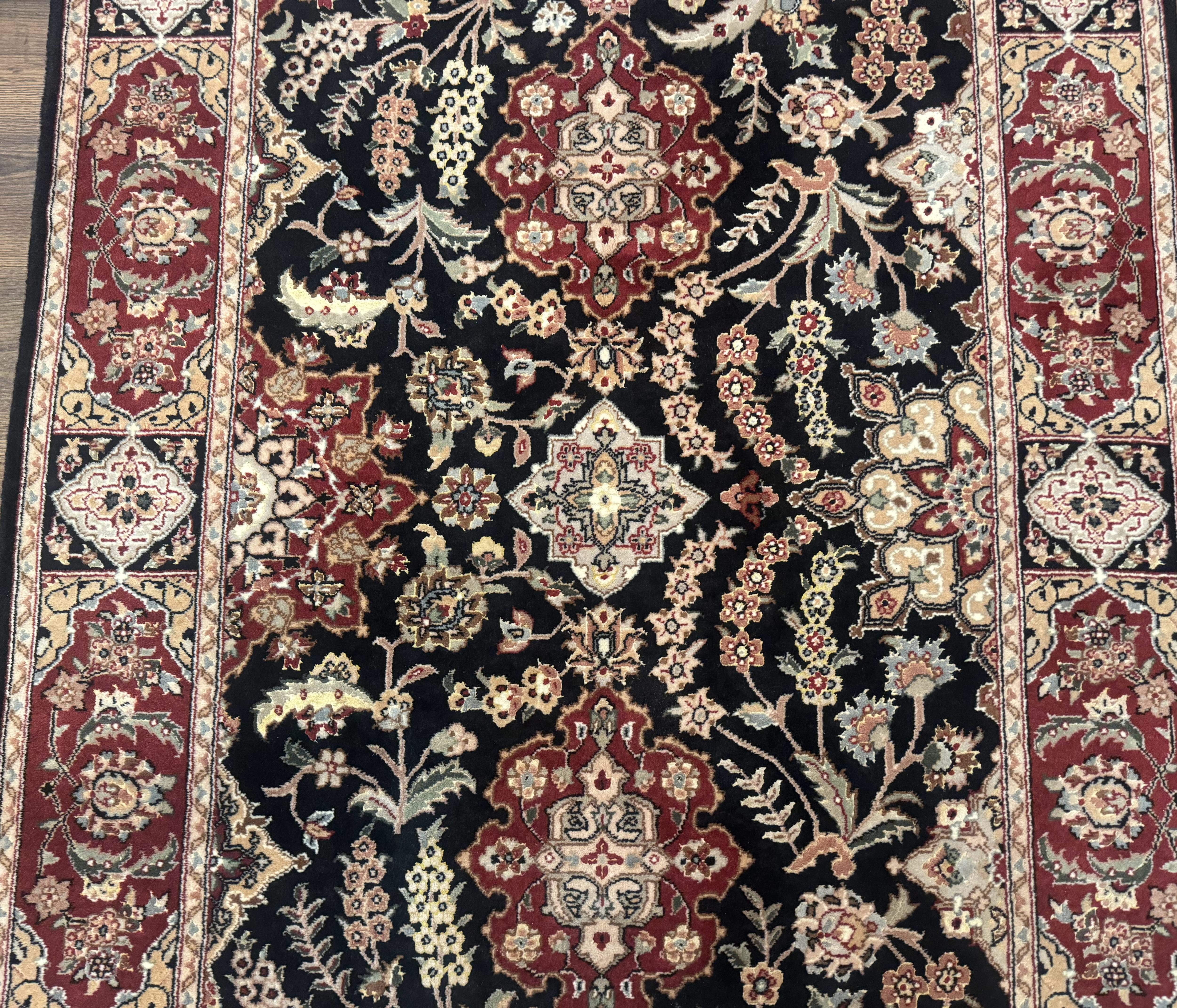 Pak Persian Rug 4x6, Black and Burgundy, Floral Allover, Wool and Silk - Jewel Rugs