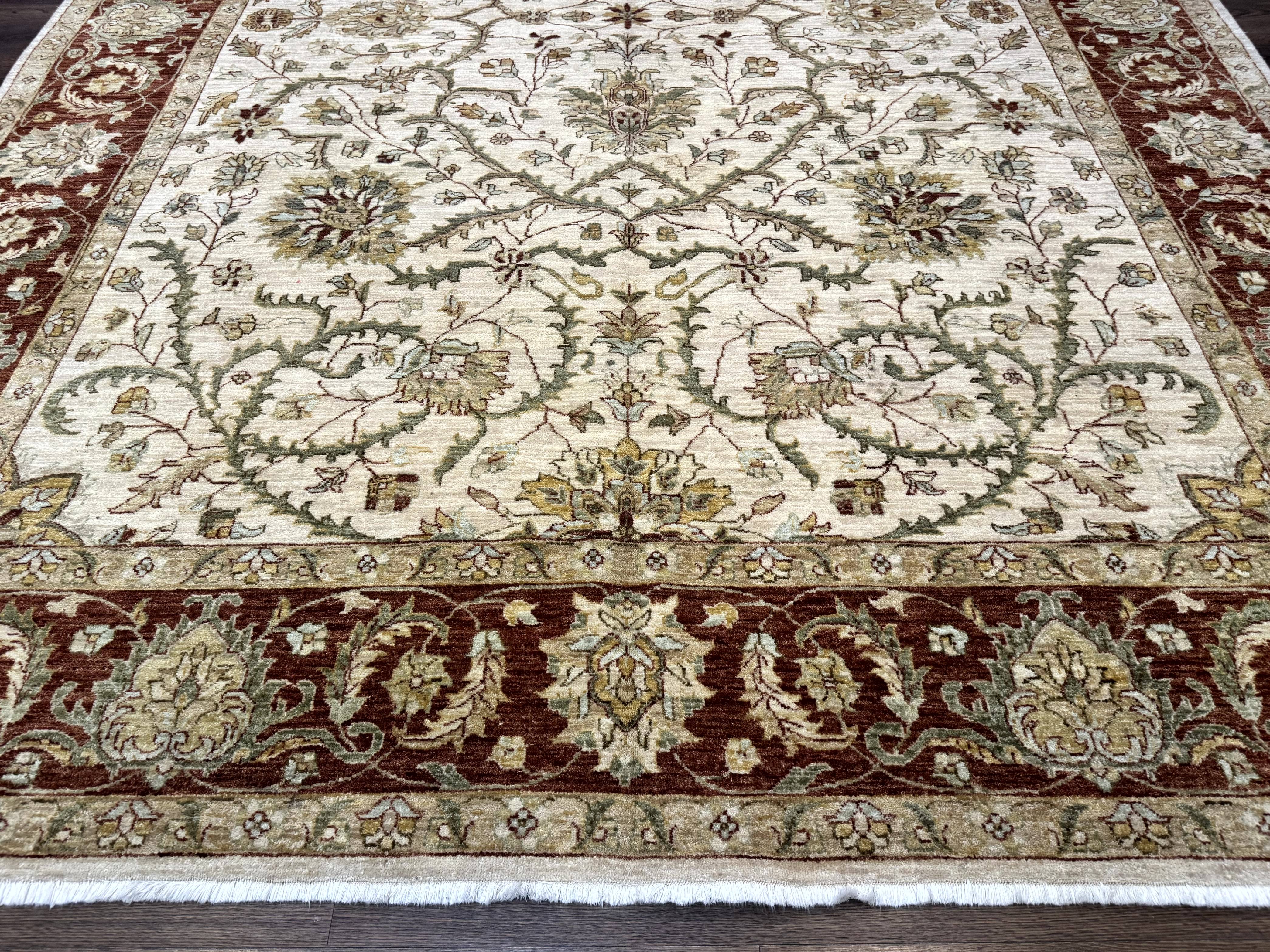 Pakistani Rug 9x12, Floral Allover Peshawar Carpet, Chobi, Beige and Rust Red, Traditional - Jewel Rugs