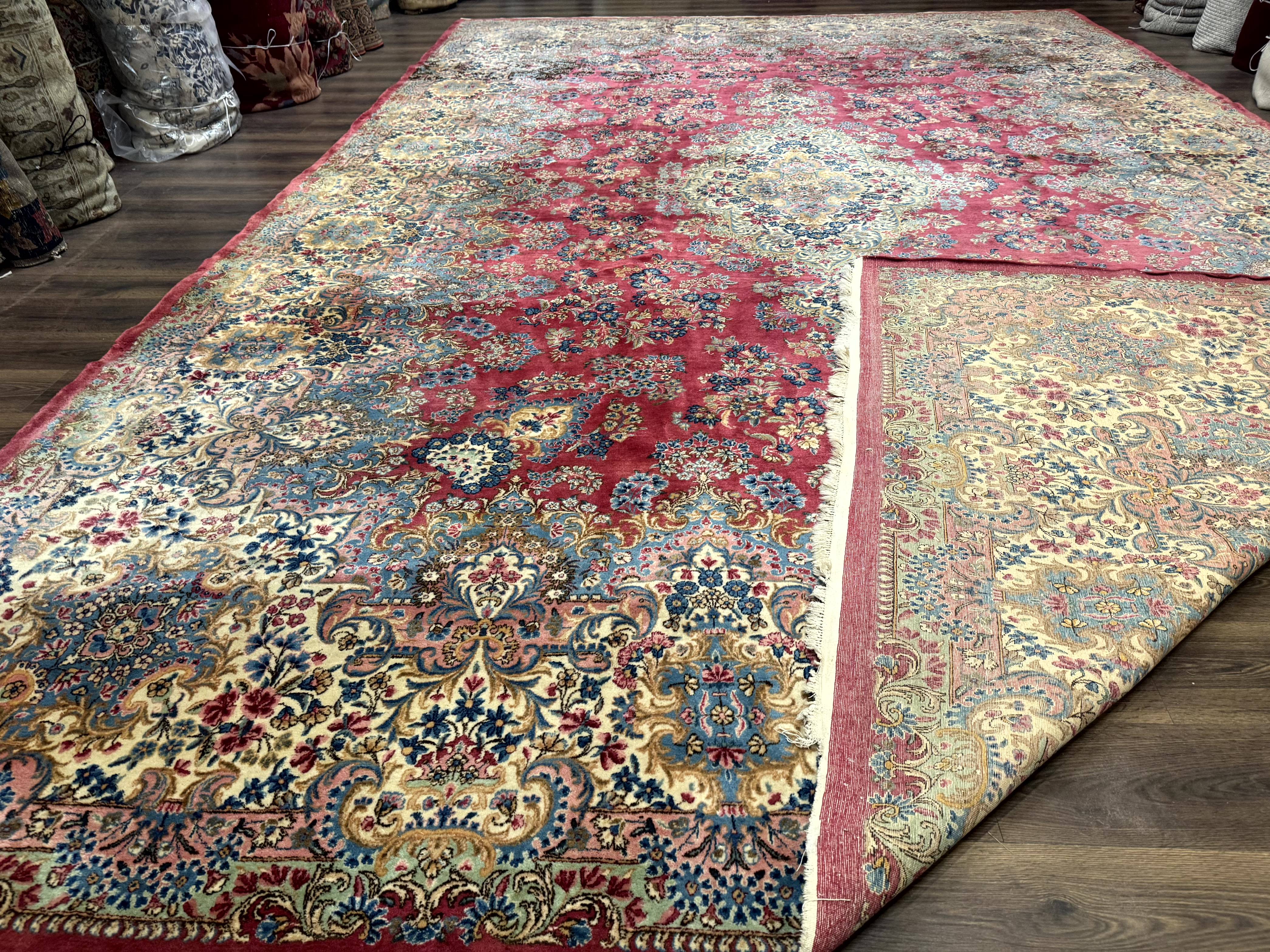 Persian Kerman Rug 12x18 Red Palace Sized Wool Handmade Carpet - Jewel Rugs