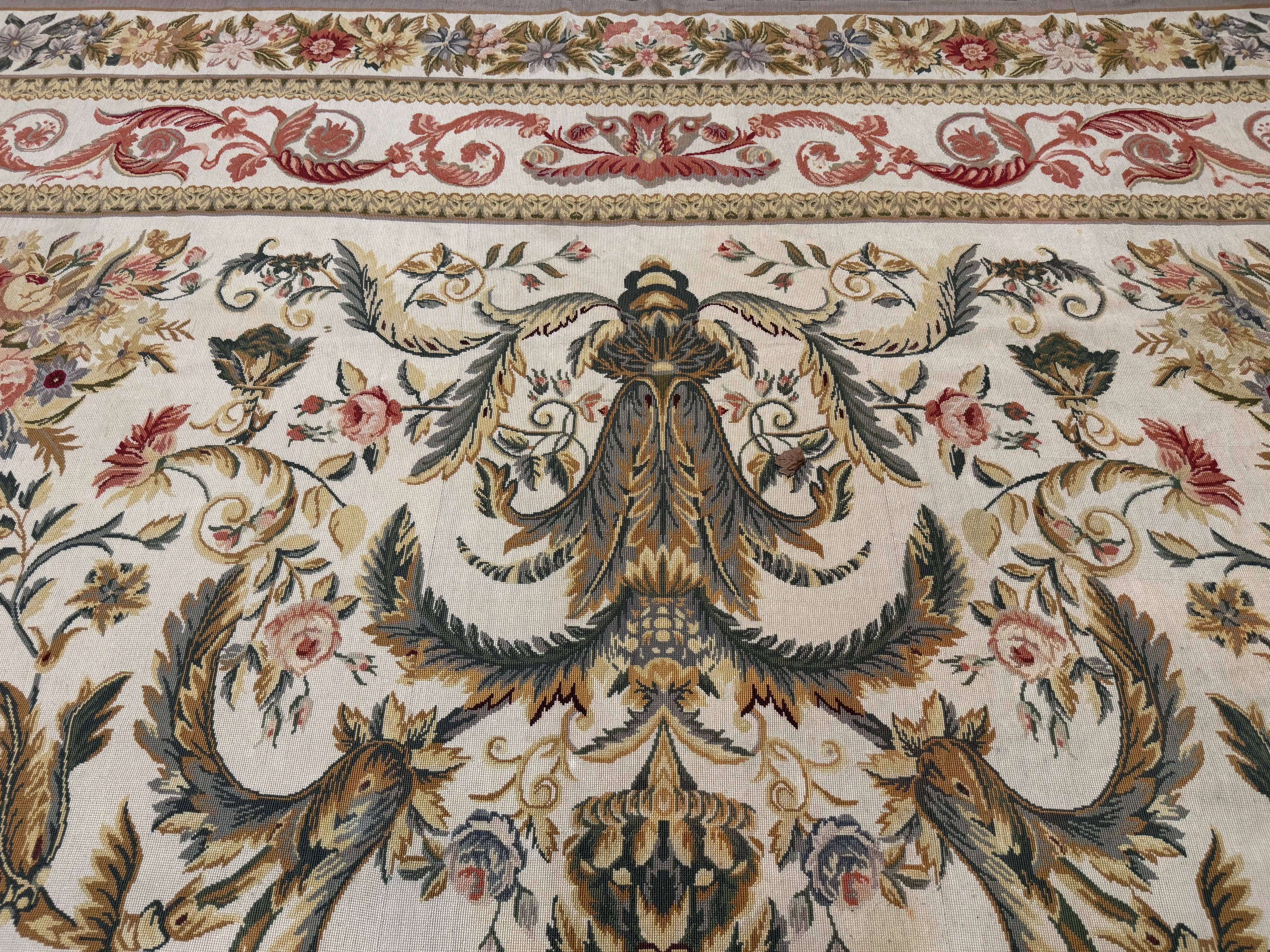 Aubusson Needlepoint Rug 10x14, Elegant European French Carpet, Vintage Carpet - Jewel Rugs