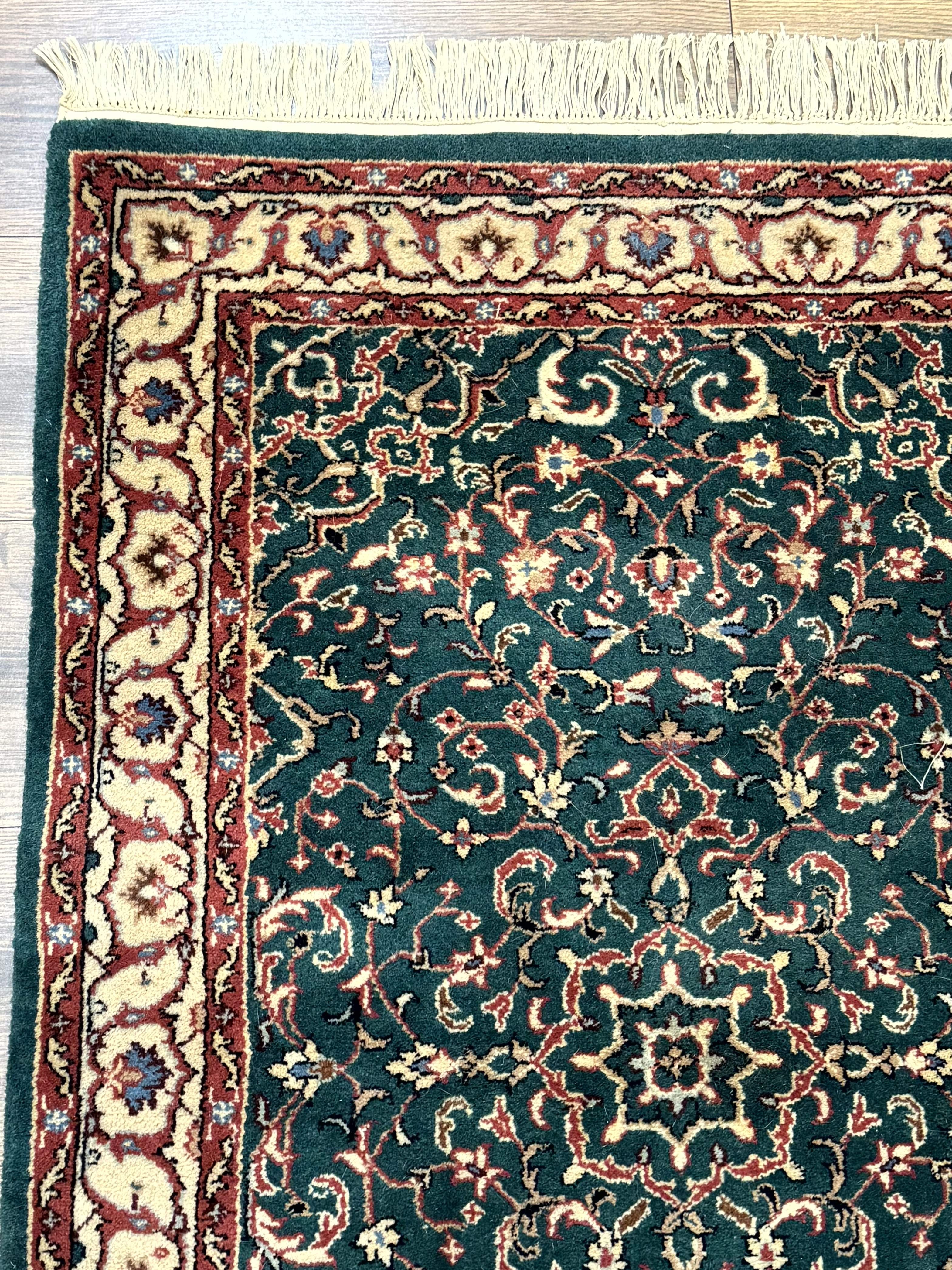 Dark Green Indo Persian Rug 2.5 x 4, Hand Knotted Wool Small Oriental Carpet - Jewel Rugs