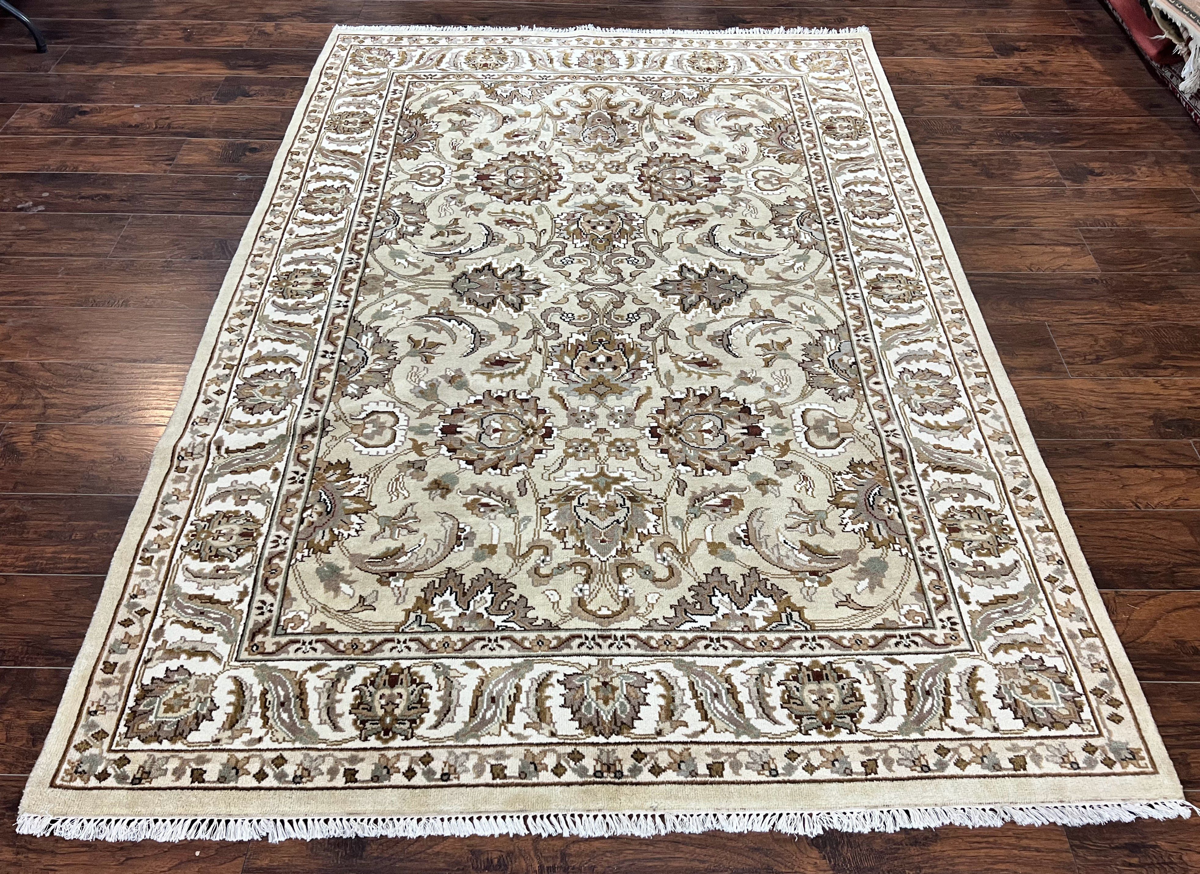 Indo Mahal Rug 6x9, Indian Carpet 6 x 9 ft, Light Green and Ivory, Floral Allover, Wool Oriental Carpet, Traditional Rug, Handmade - Jewel Rugs