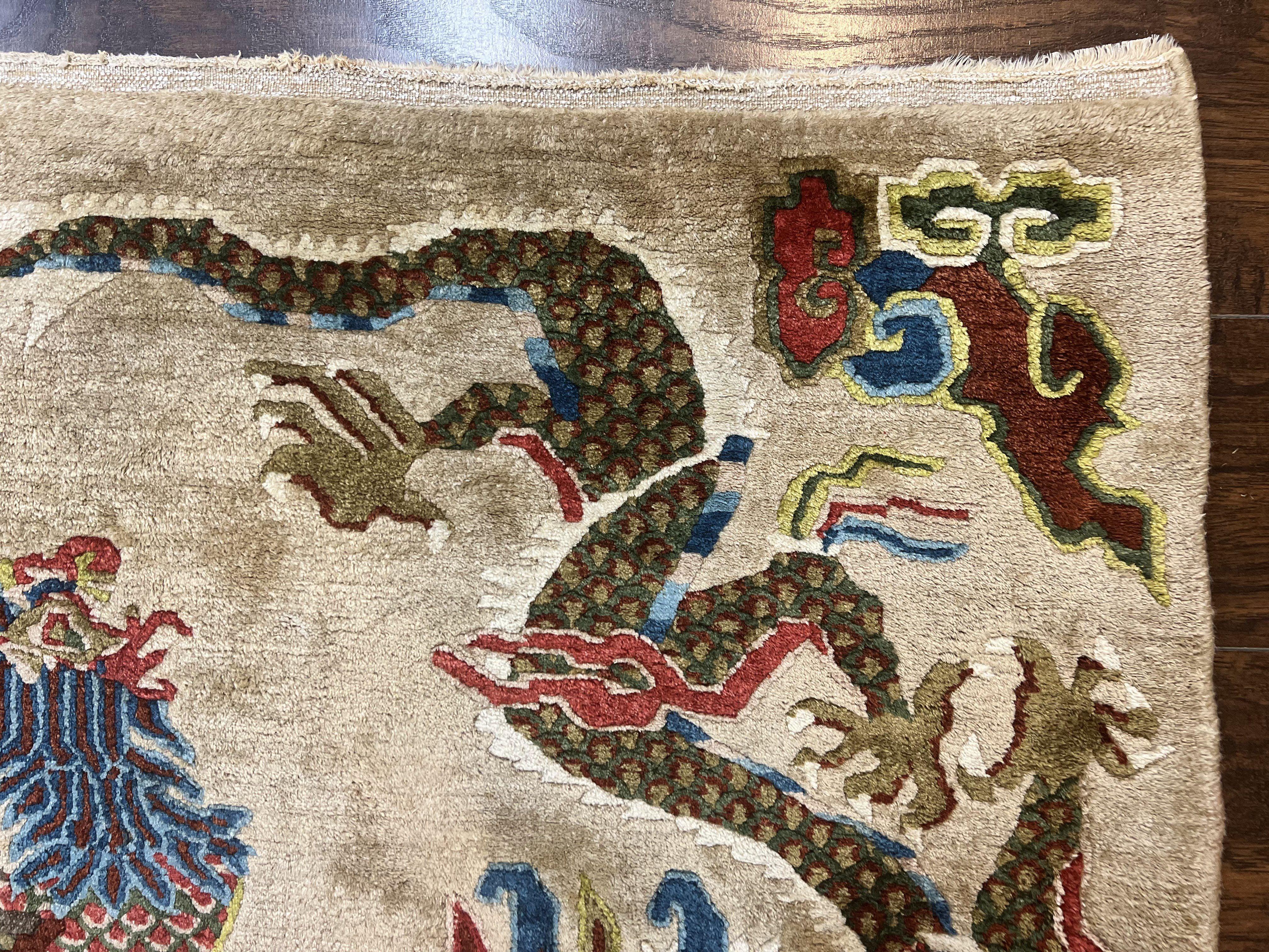 Antique Chinese Peking Rug 3 x 5.6, Dragon Motifs, Handmade Wool Asian Oriental Carpet - Jewel Rugs