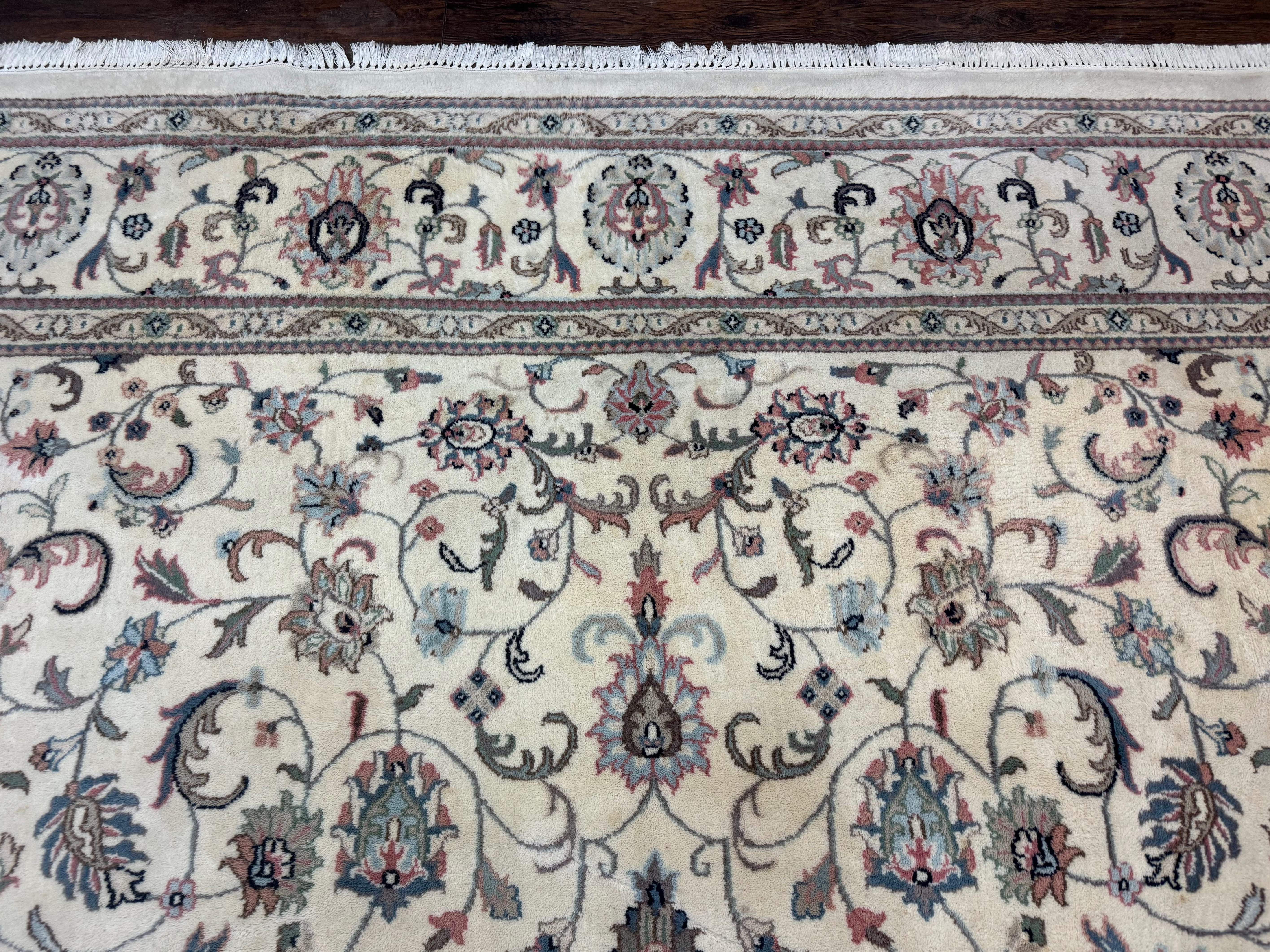 Indo Persian Rug 8x10 – Ivory Wool Floral Allover Oriental Carpet - Jewel Rugs