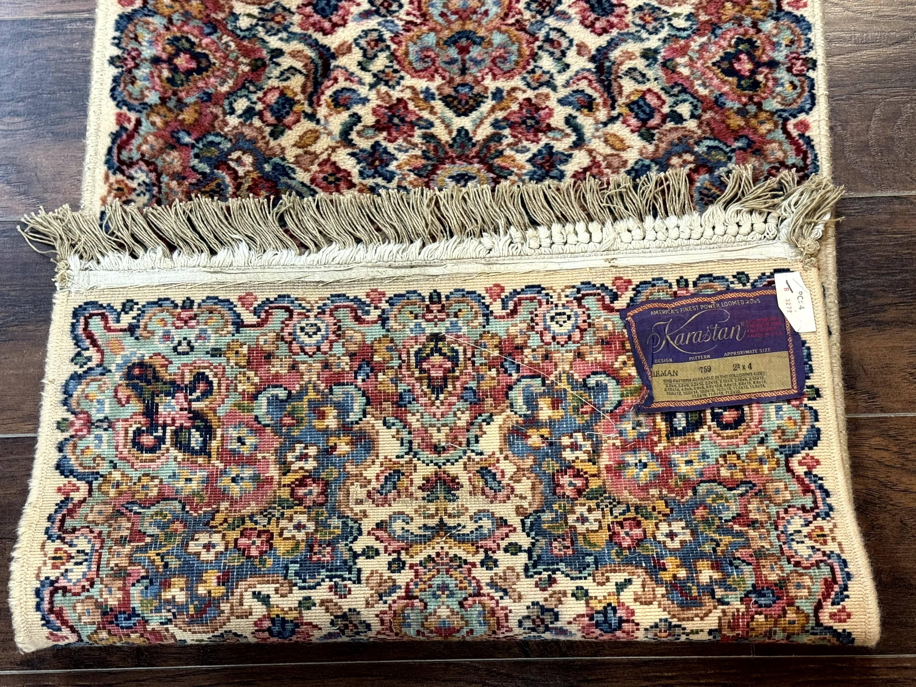 Karastan Rug 2x4, Karastan Kirman Rug #724, Wool Vintage Discontinued Small Karastan Area Rug, Ivory Kirman - Jewel Rugs