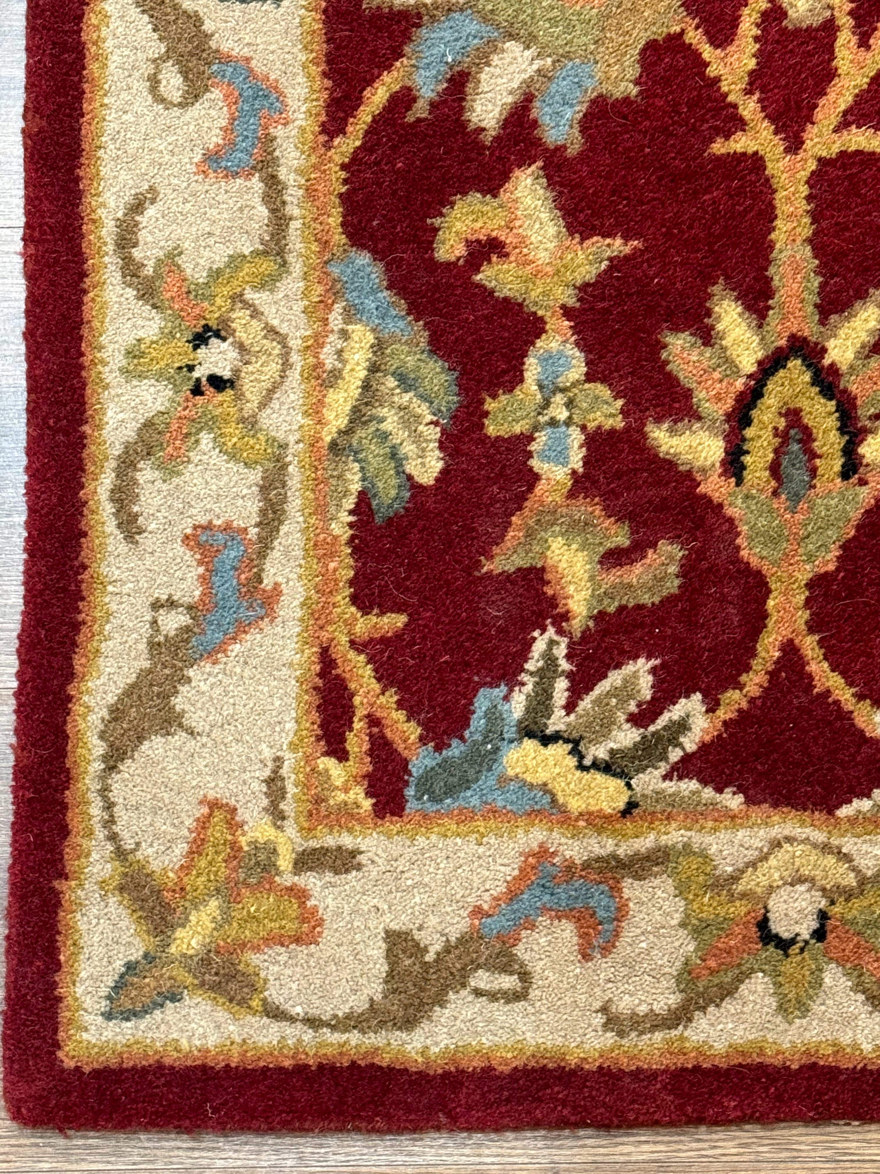 Small Floral Wool Rug 2x3, Safavieh Heritage Collection, Dark Red & Cream - Jewel Rugs