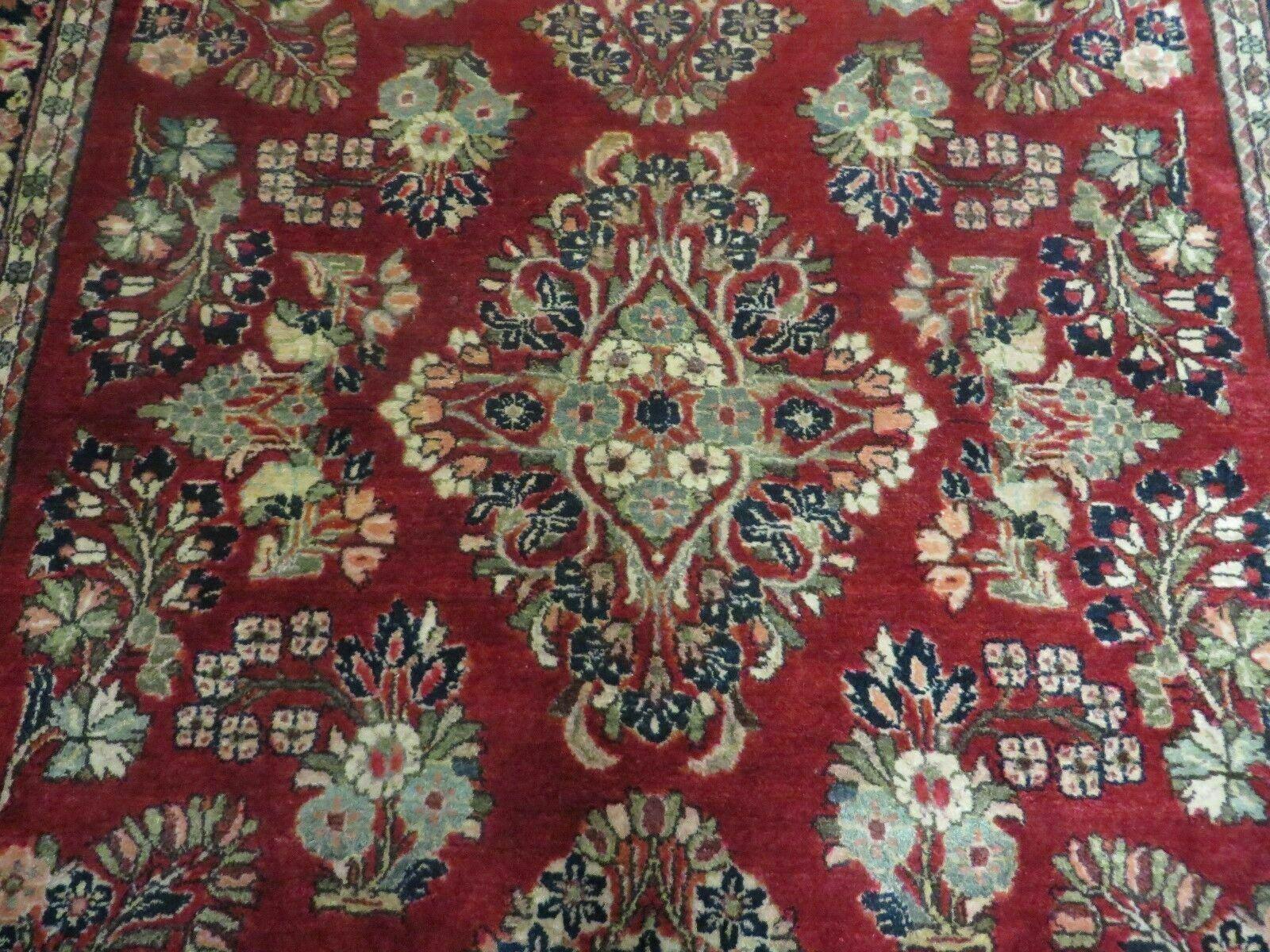 Red Persian Sarouk Rug 3x5, Antique Persian Carpet 1920s, Hand Knotted, Floral, Wool, Oriental Rug, Handmade Rug - Jewel Rugs