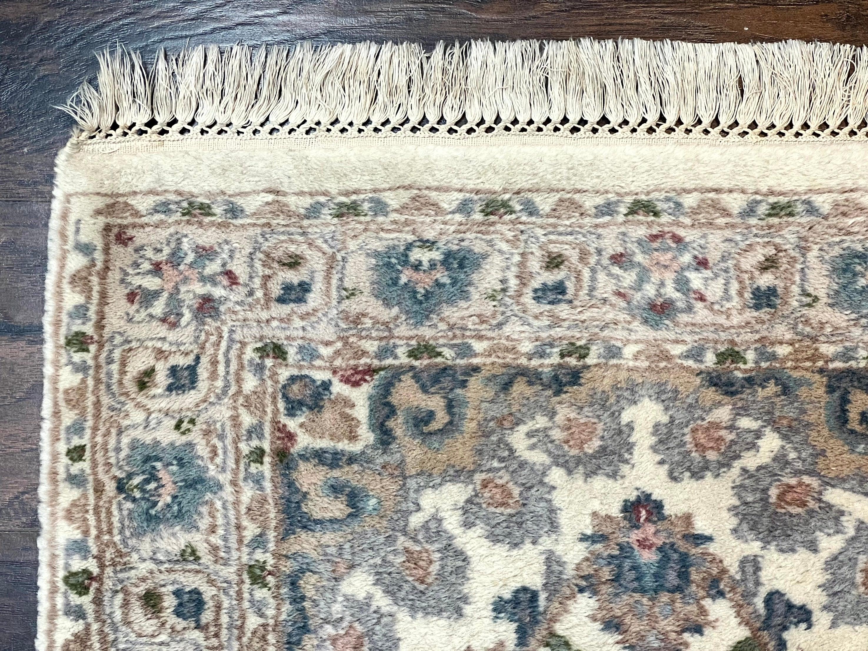 Indo Persian Runner Rug 2.5 x 9.5, Handmade Vintage Wool Rug for Hallway, Floral, Ivory - Jewel Rugs