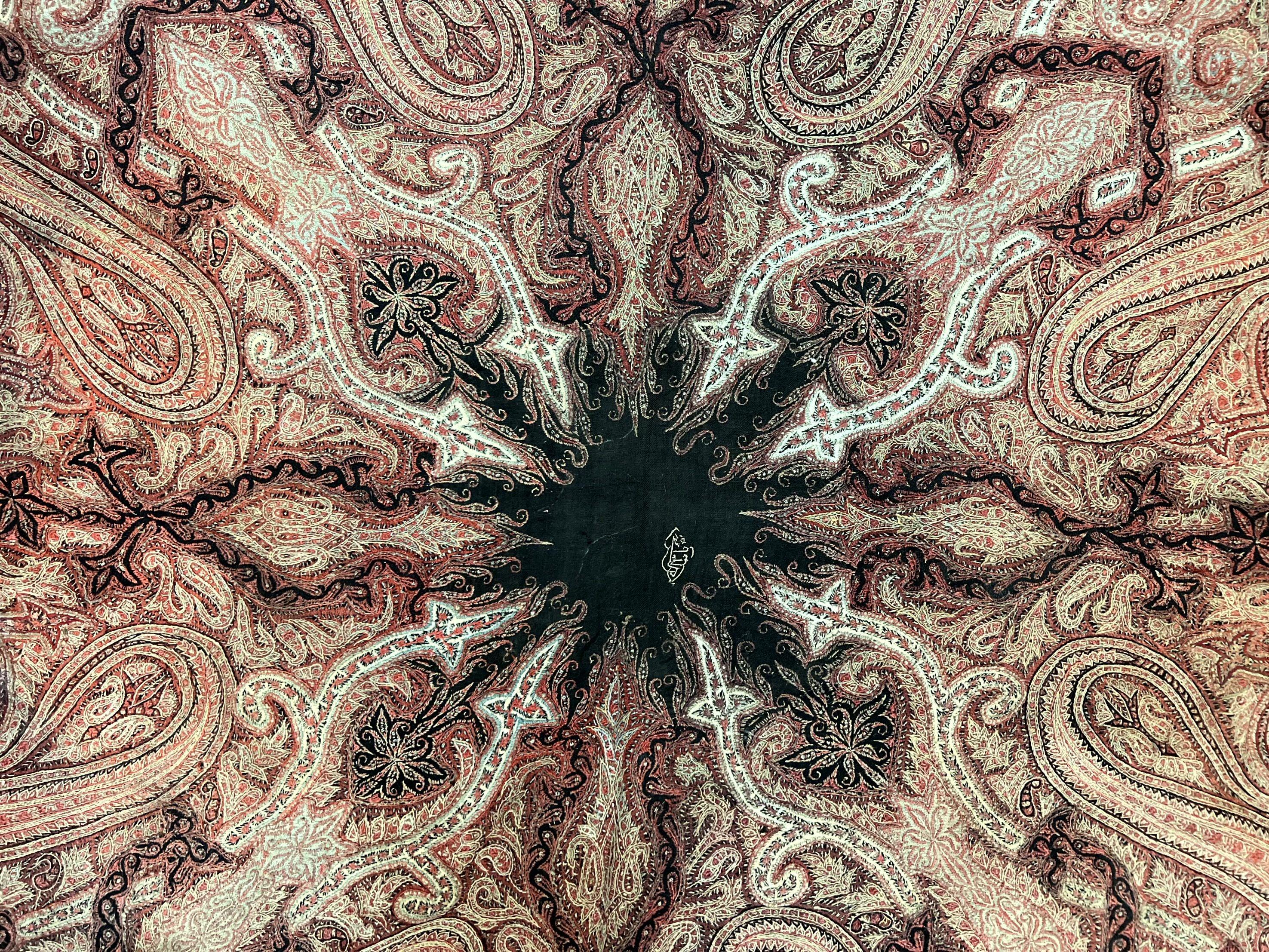 Antique Indian Kashmiri Shawl, Needlework, Signed By Masterweaver, Handmade, Rare - Jewel Rugs