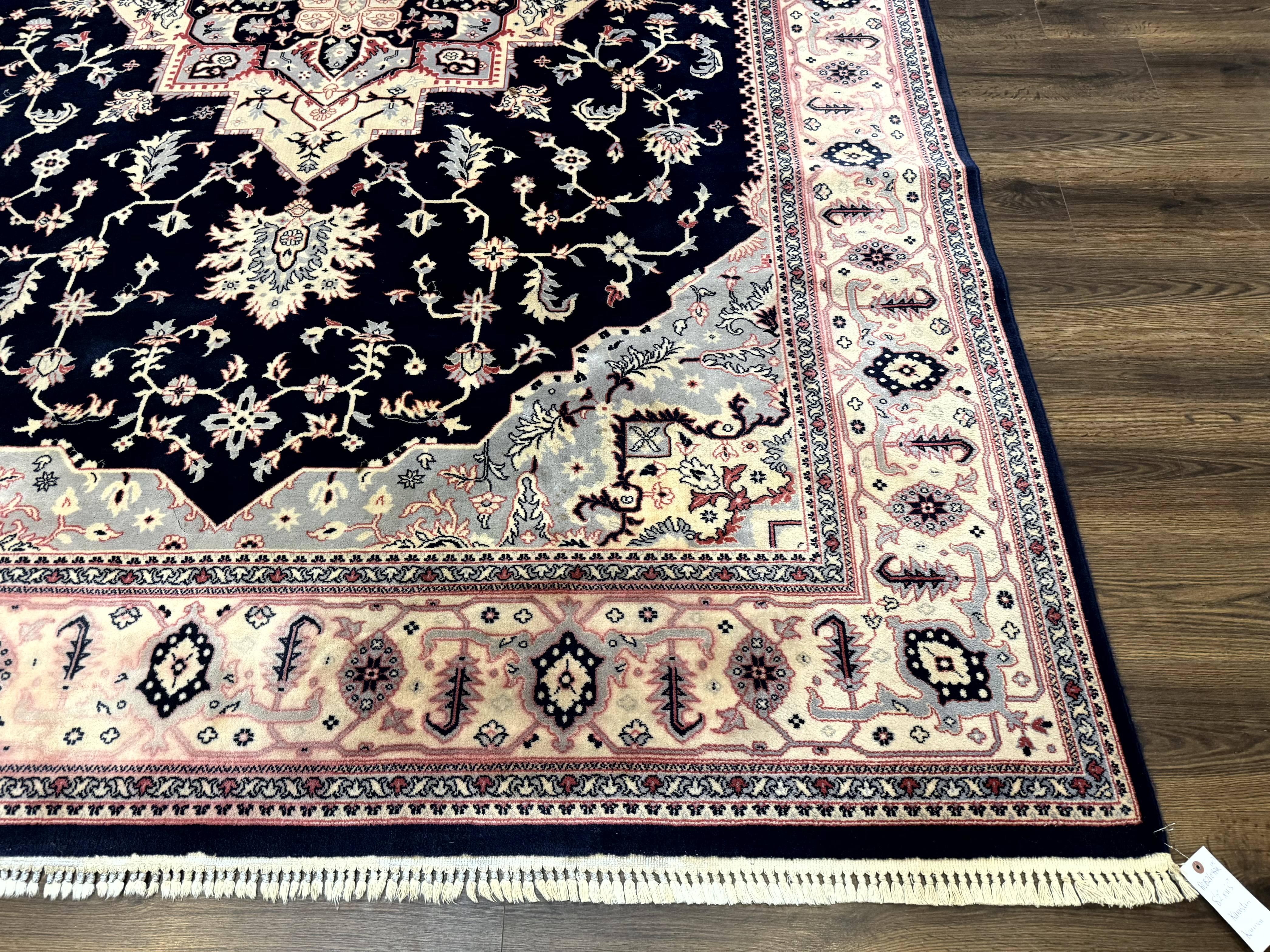 Karastan Rug 8x11 Navy Serapi, Kara Shah Rug, Navy Blue, Vintage Karastan Area Rug Wool Pile Karastan Rug - Jewel Rugs