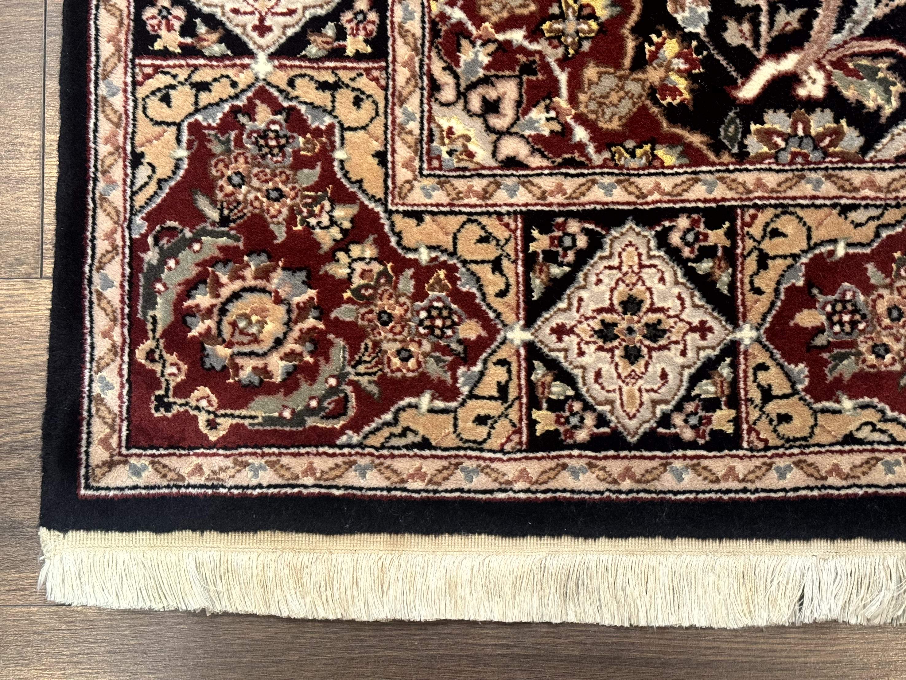 Pak Persian Rug 4x6, Black and Burgundy, Floral Allover, Wool and Silk - Jewel Rugs