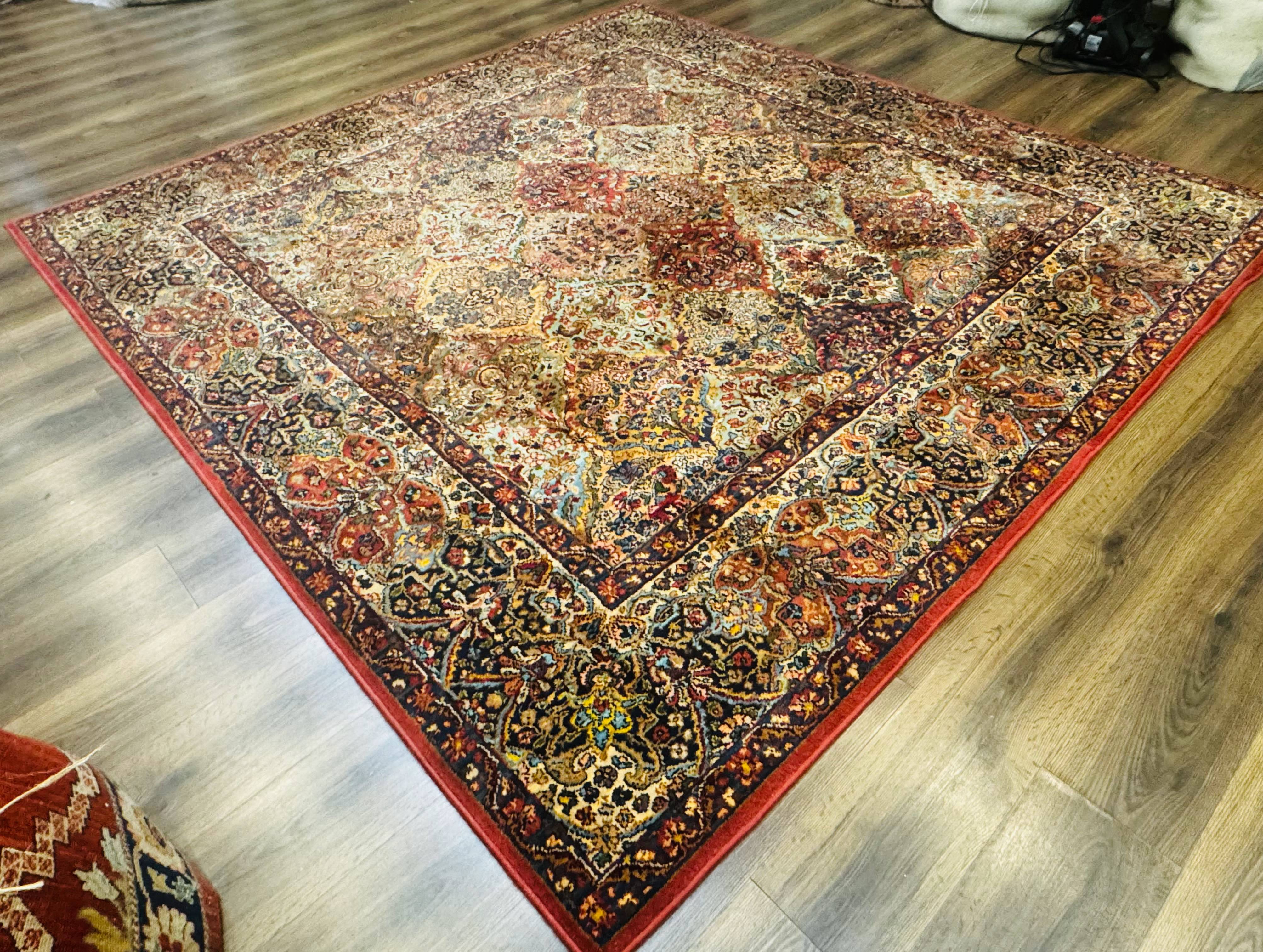 Square Karastan Multicolor Panel Kirman Rug #717, Rare Size 8.8 x 8.8, Original 700 Series, Wool - Jewel Rugs