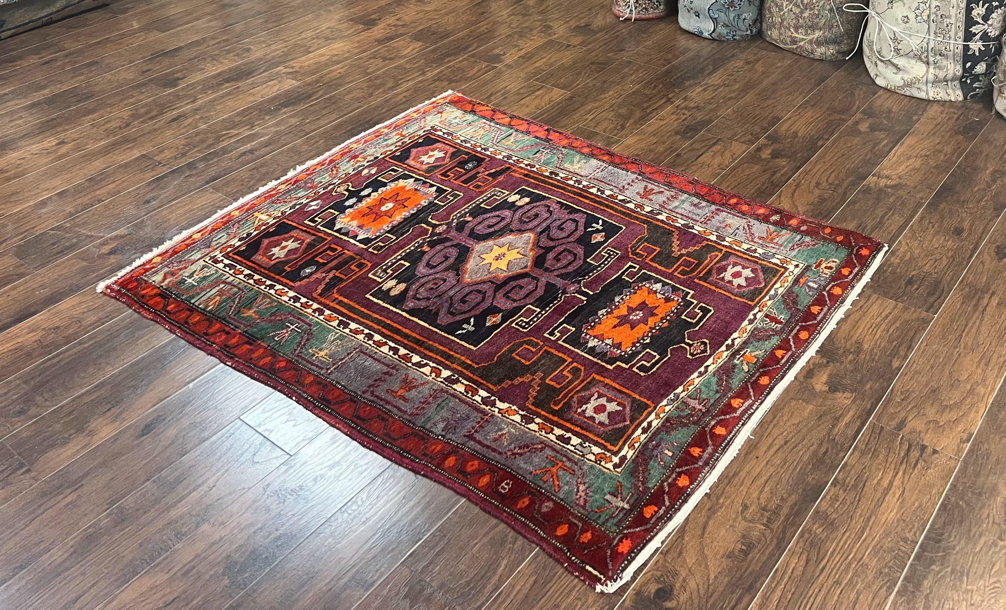 Persian Tribal Rug 5x6, Persian Nahavand Rug, Purple, Geometric Vintage Wool Handmade Carpet - Jewel Rugs