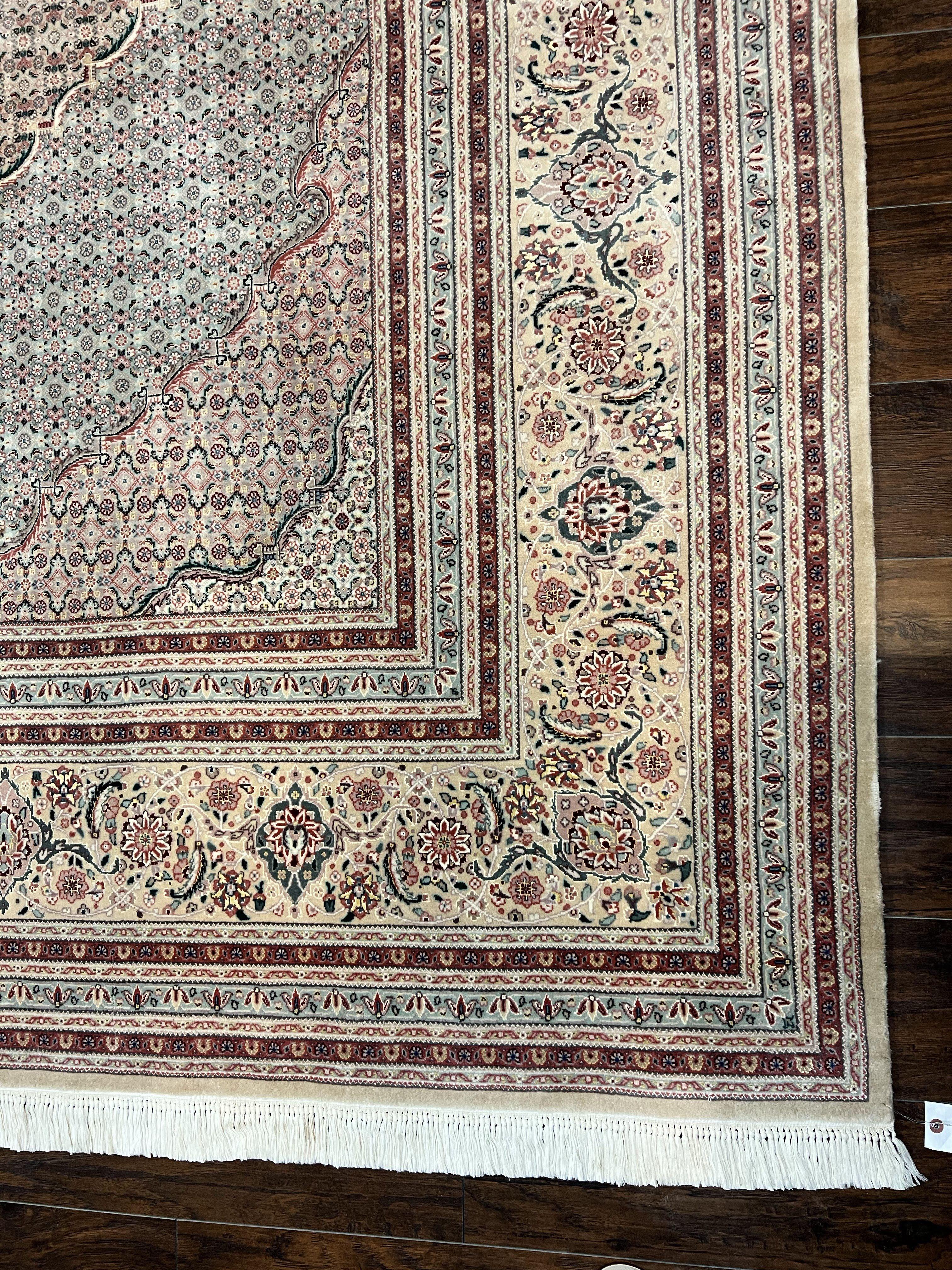 Pak Persian Rug 12x15, Wool & Silk Hand Knotted Vintage Carpet, Mahi Herati Pattern, Beige, Traditional Oversized Extra Large Oriental Rug - Jewel Rugs