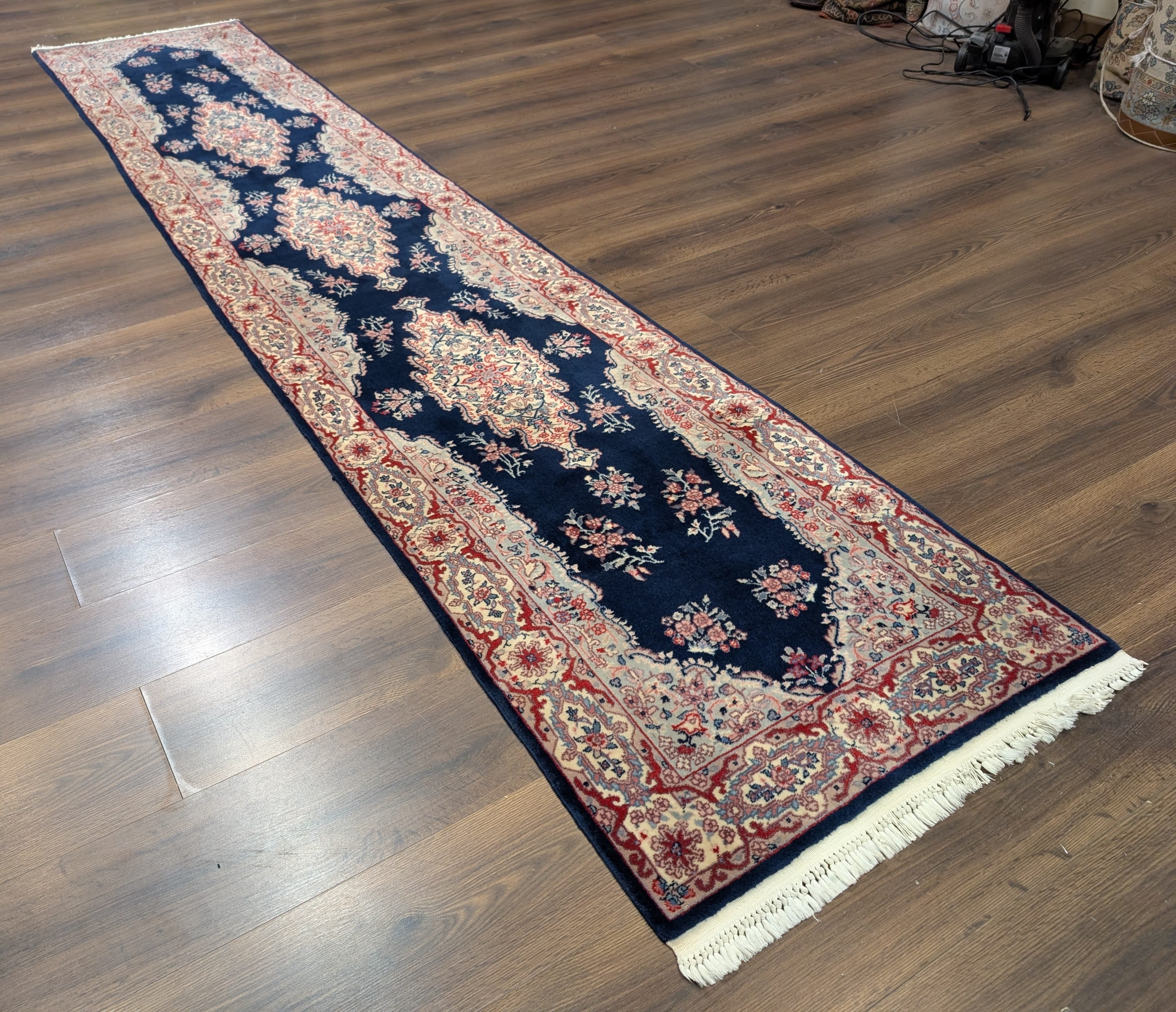 Persian Kerman Runner Rug 2.6 x 12, Navy Blue - Jewel Rugs