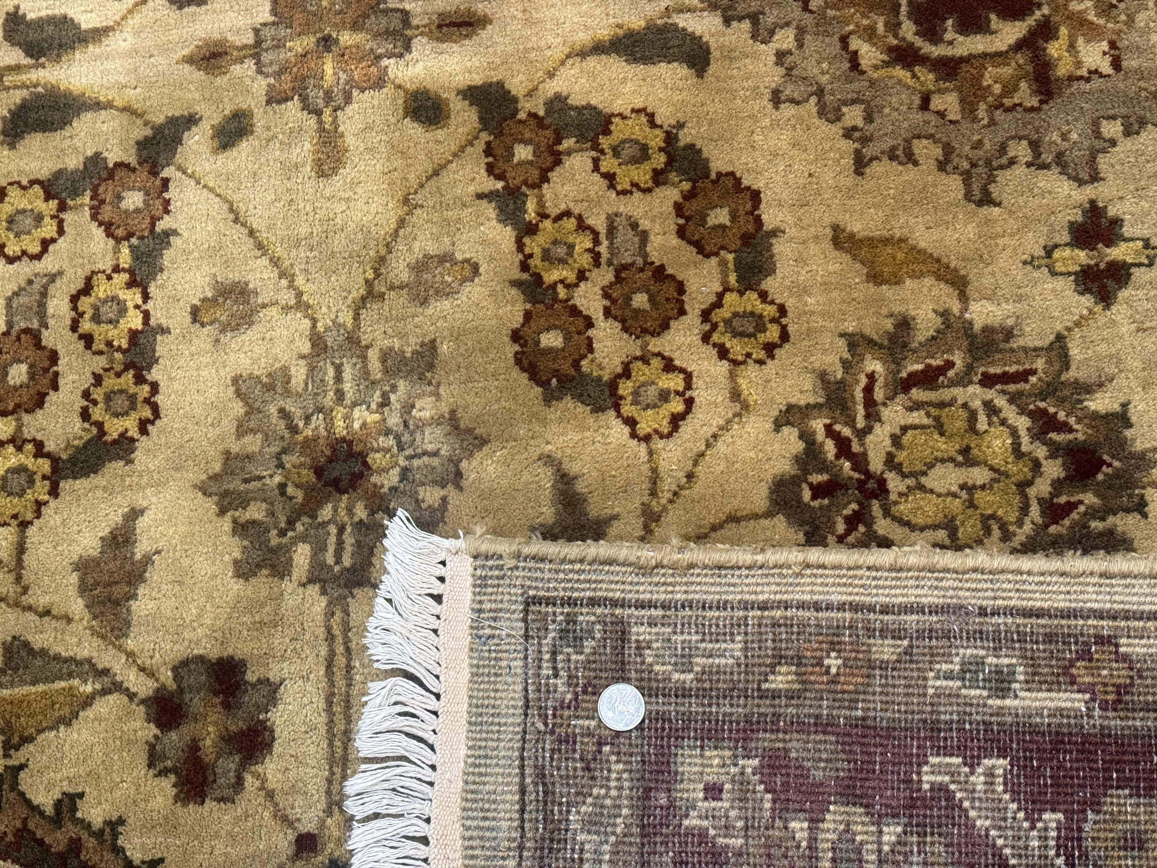 Indo Persian Mahal Rug 8x10 – Beige and Maroon, Hand-Knotted Wool Carpet - Jewel Rugs