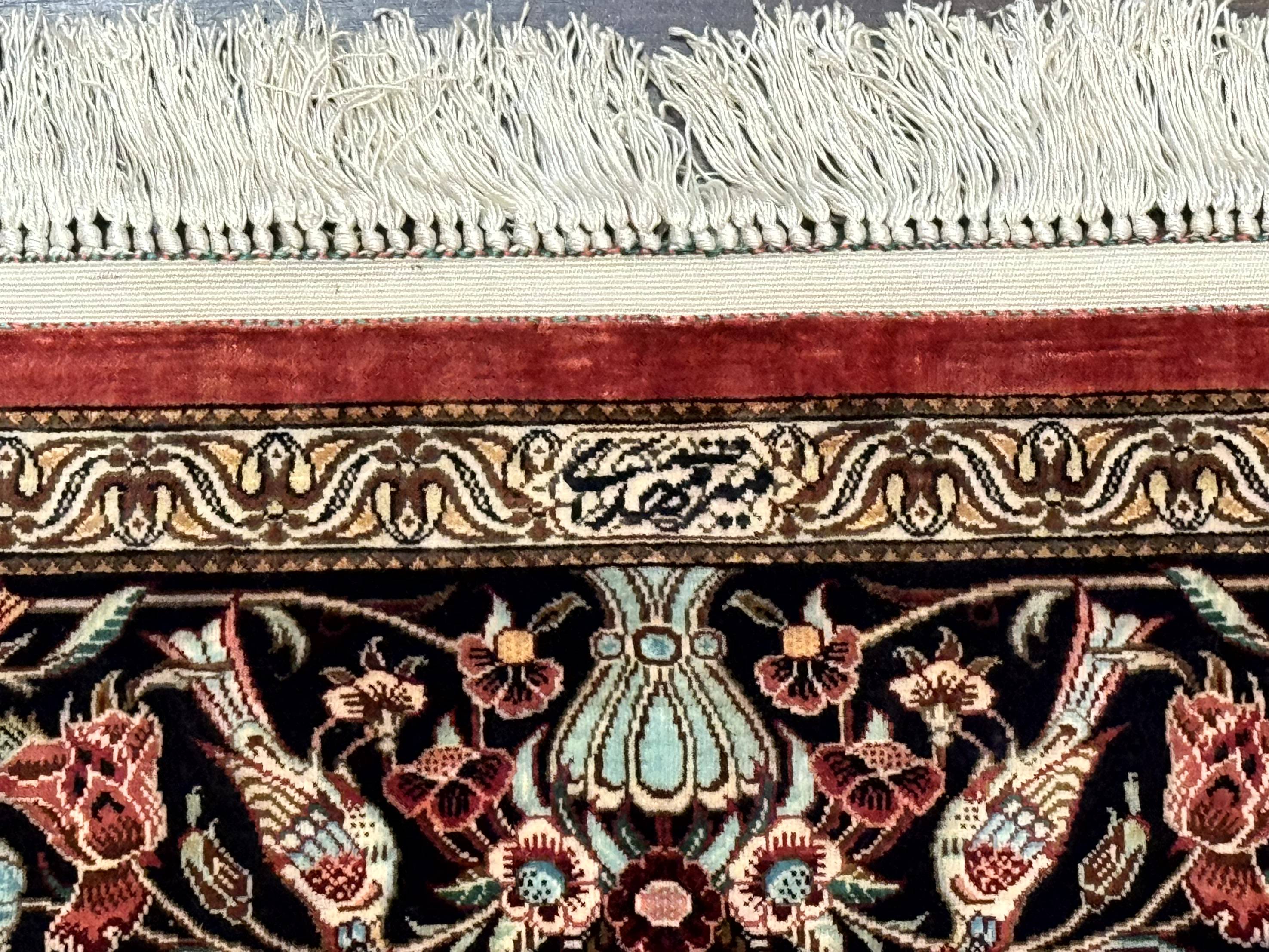 Marvelous Persian Qum Silk Rug 3x5, Exceptionally Fine 650 KPSI, Persian Vase & Birds, Signed Mir Mehdi, Rare - Jewel Rugs