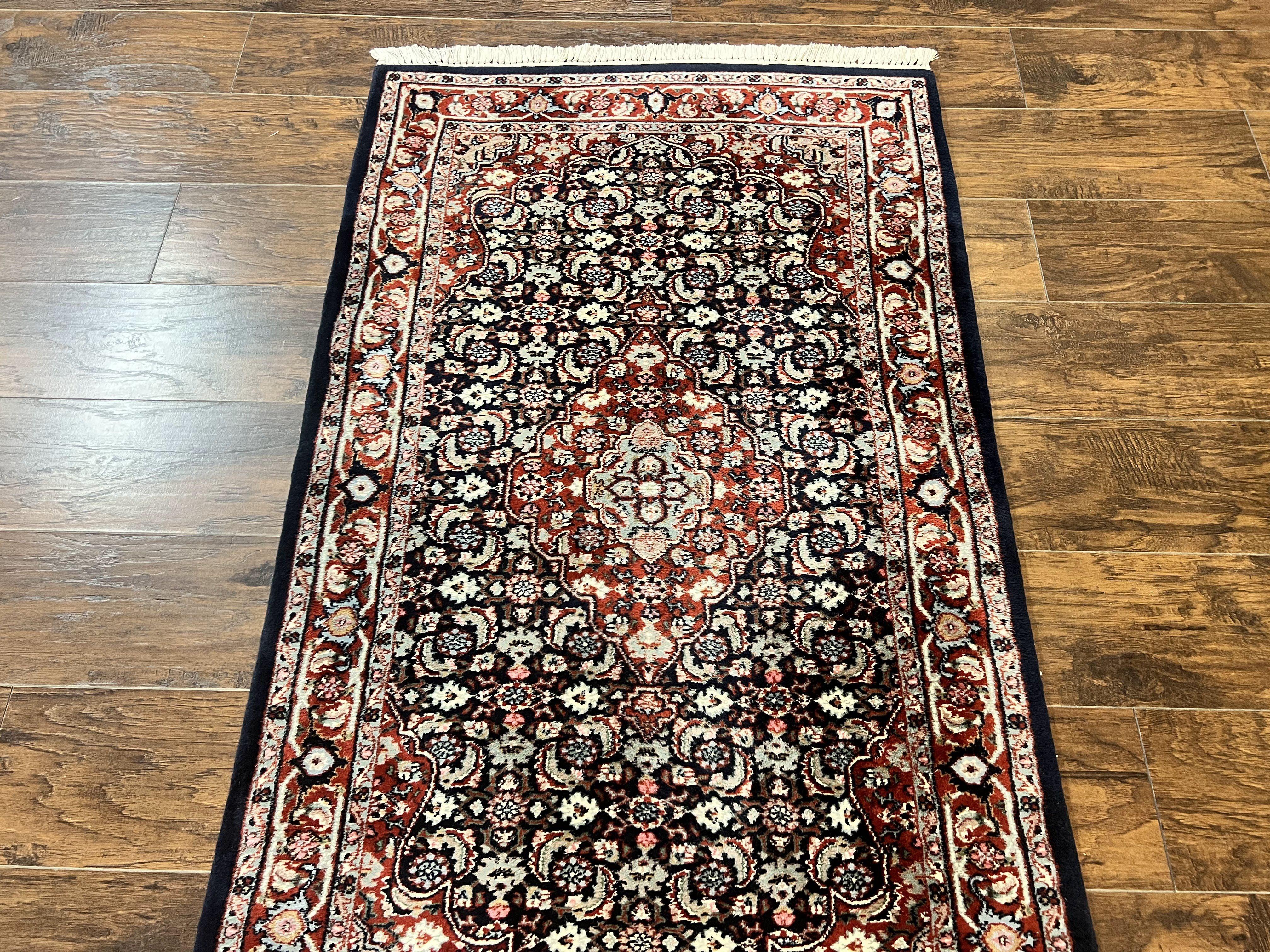 Indo Persian Rug 3x4, Herati Allover Pattern, Midnight Blue and Red, Small Vintage Handmade Wool Rug - Jewel Rugs