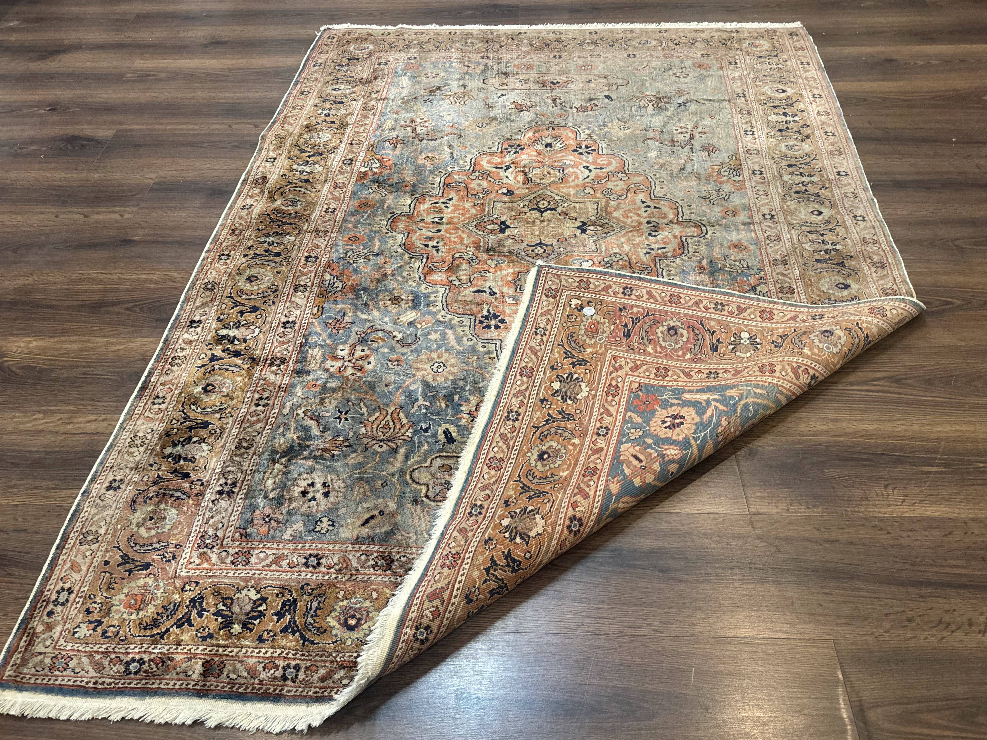 Silk Turkish Kayseri Rug 5x7, Light Blue - Jewel Rugs