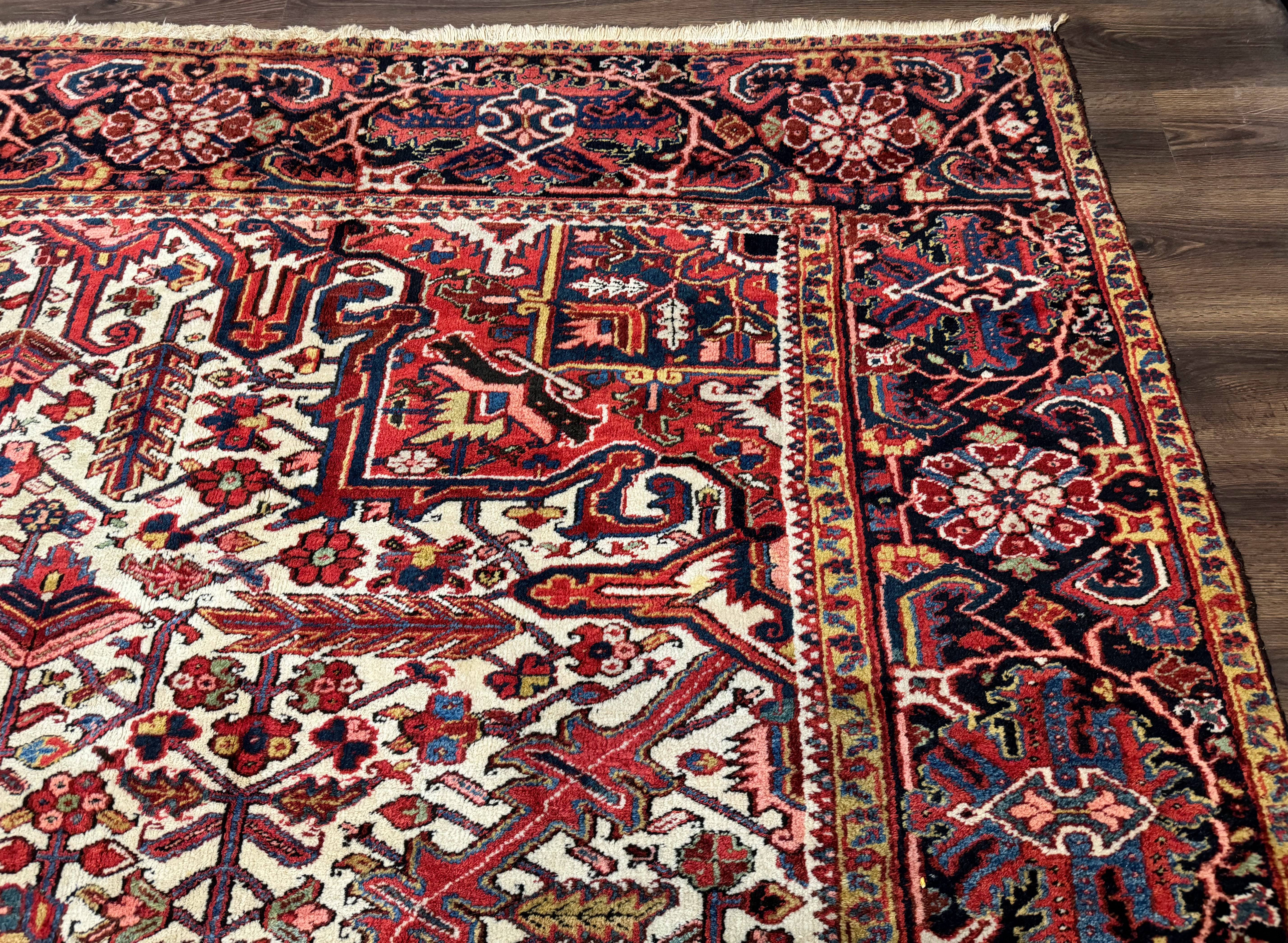 Palace Size Persian Heriz Rug 12x21 Wool Handmade Red Blue Ivory - Jewel Rugs