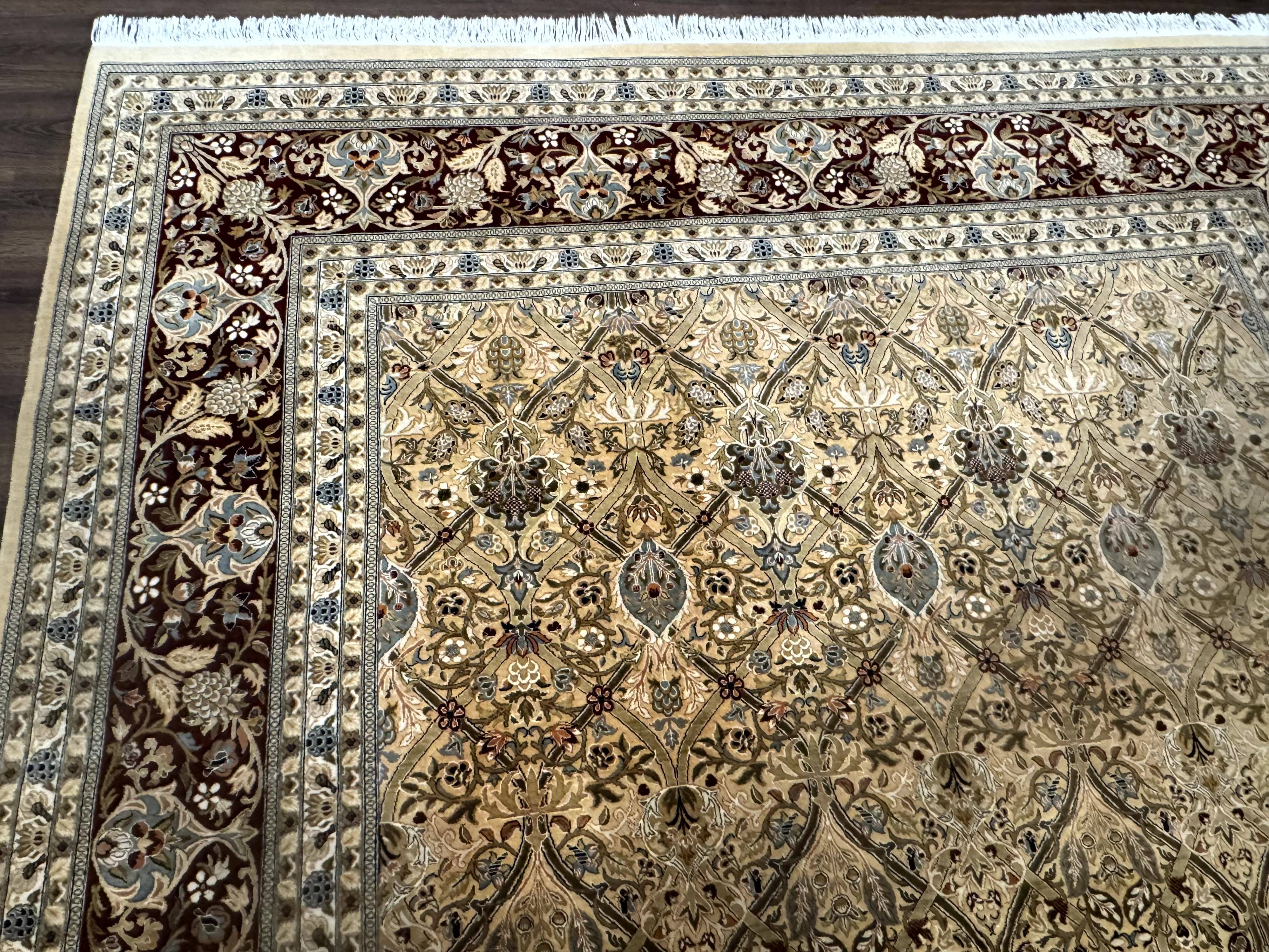 Fine Pak Persian Rug 9x12, Gold and Wine Red, Panel Design, 330 KPSI - Jewel Rugs