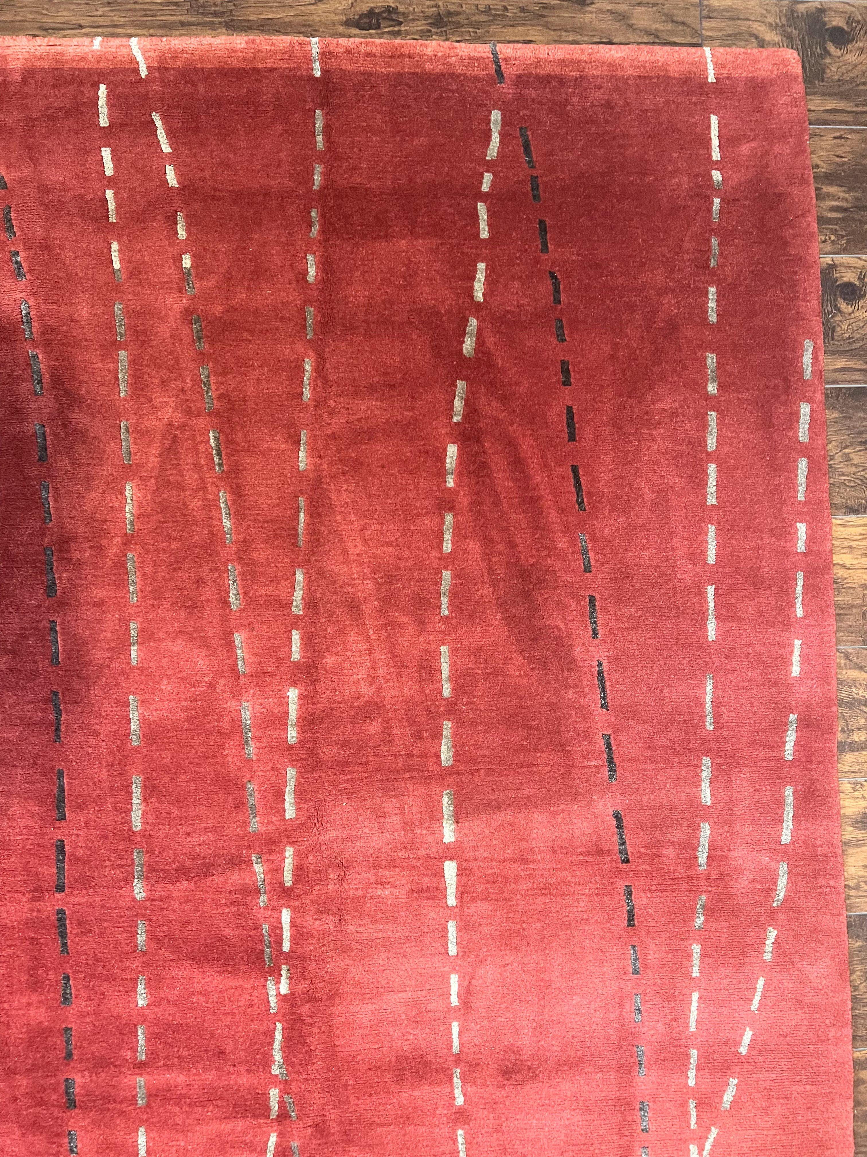 Oversized Nepali Rug 11x17, Wool & Silk Hand Knotted Modern Carpet, Red Extra Large Handmade Tibetan Carpet - Jewel Rugs