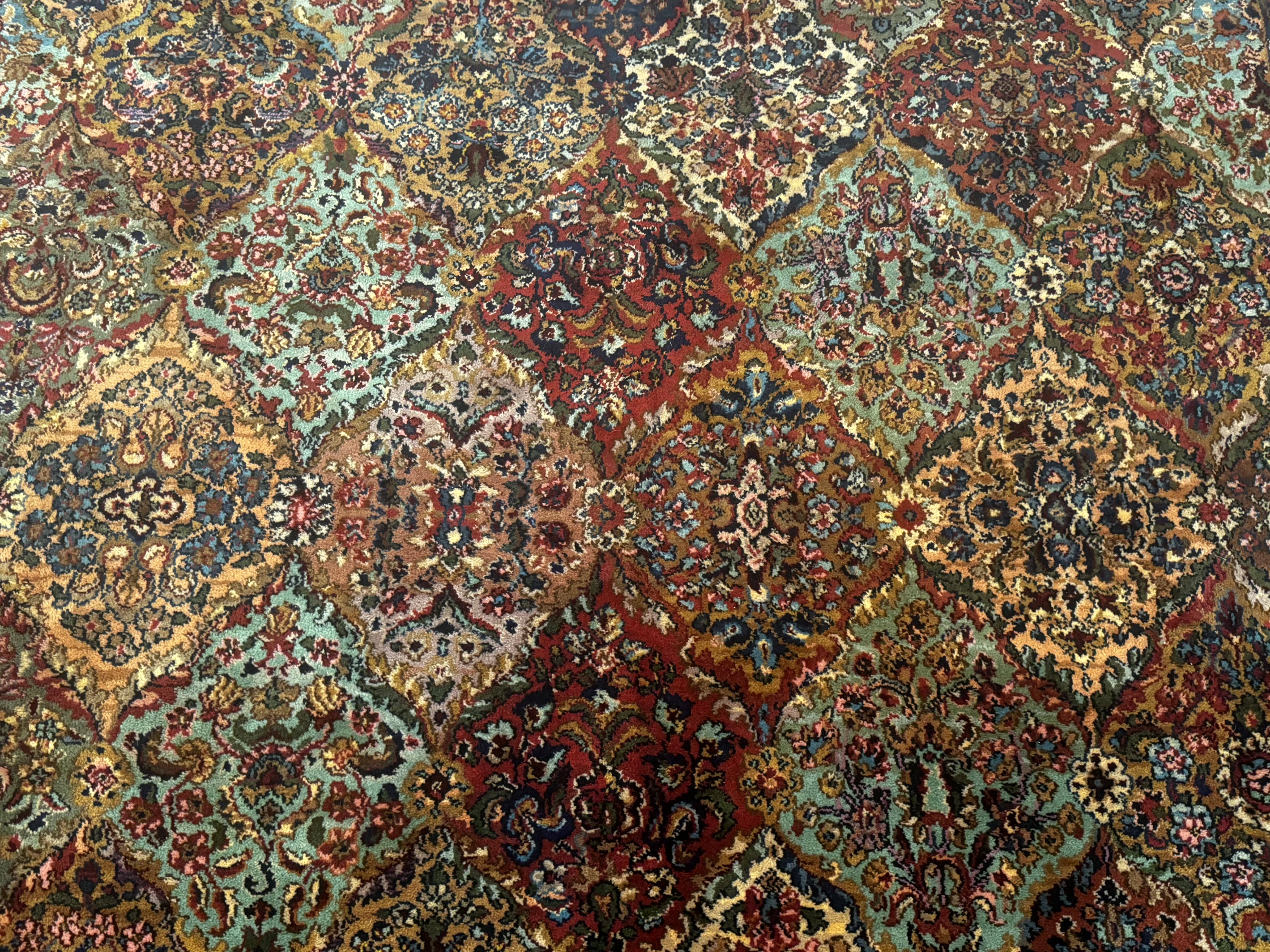 Square Karastan Multicolor Panel Kirman Rug #717, Rare Size 8.8 x 8.8, Original 700 Series, Wool - Jewel Rugs