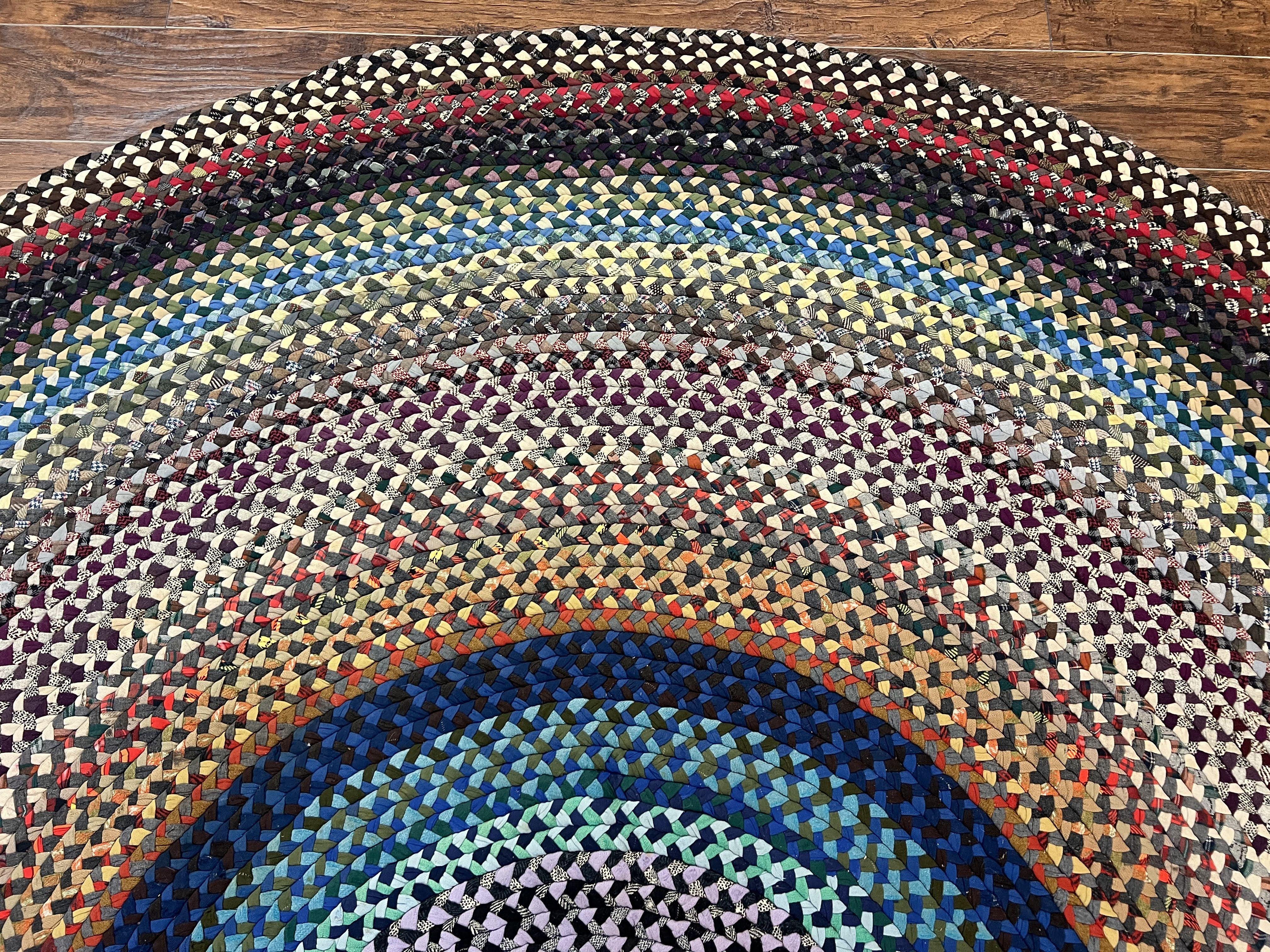 Large American Braided Rug 10x13, Colorful Wool Hand Braided Vintage Mid Century Braided Carpet, Large Multicolor Oval Braided Rug 10 x 13 - Jewel Rugs