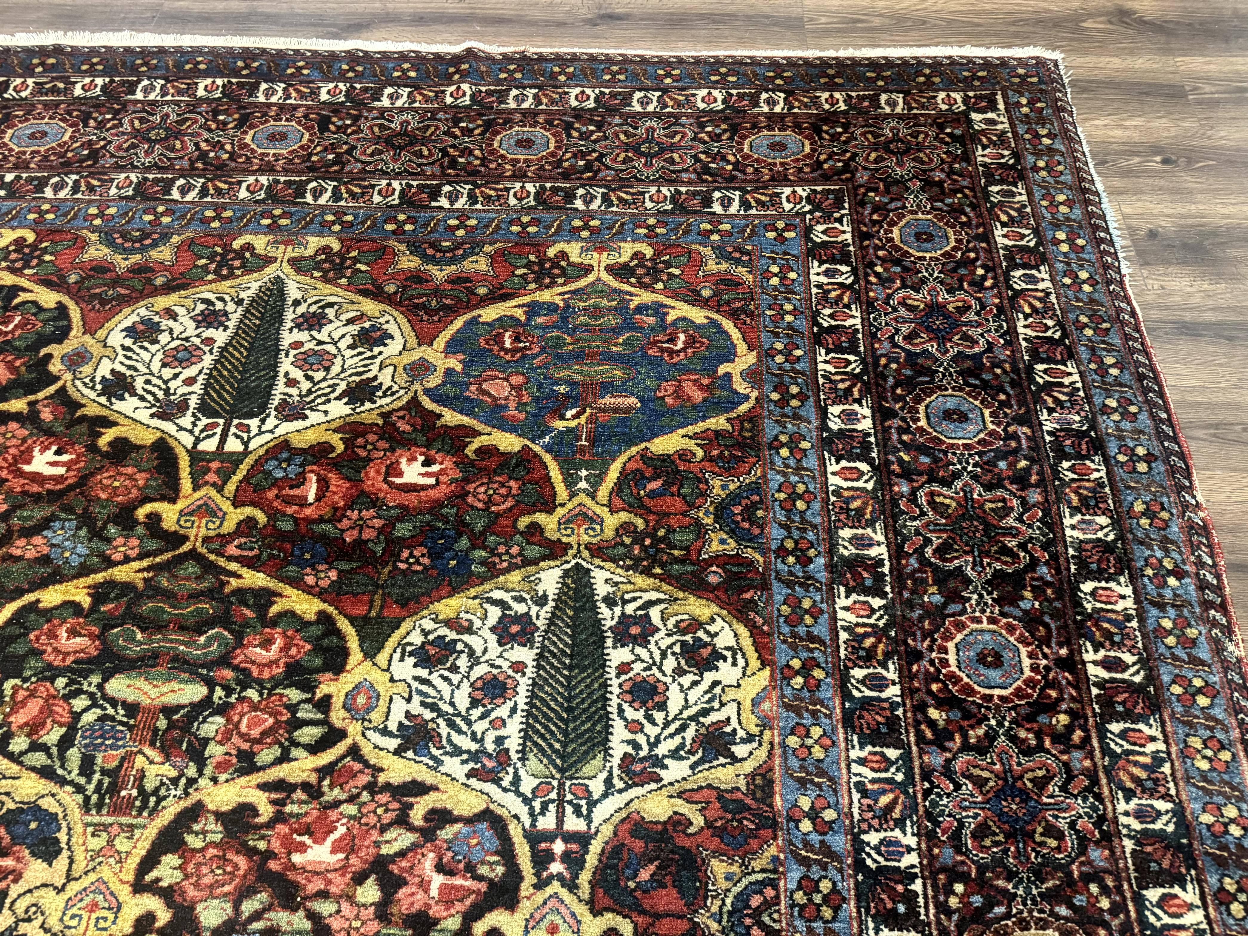 Antique Persian Bakhtiari Rug 12x19, Palace Size Wool Handmade Persian Carpet, Oversized Rug, Panel Design, Peacocks, Multicolor, Rare - Jewel Rugs