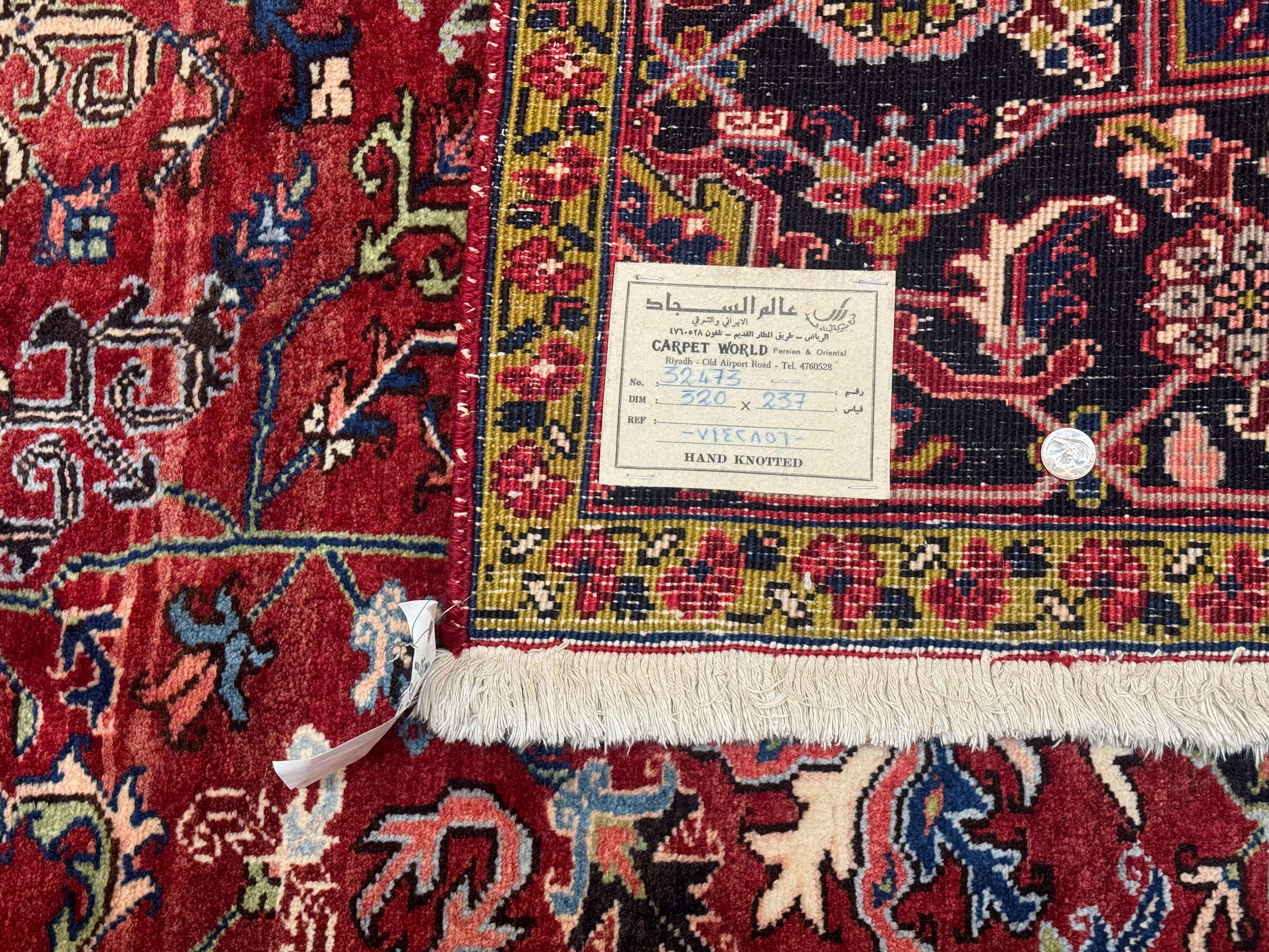 Antique Persian Heriz Rug 8x11, Geometric Tribal Wool Carpet, Brick Red - Jewel Rugs