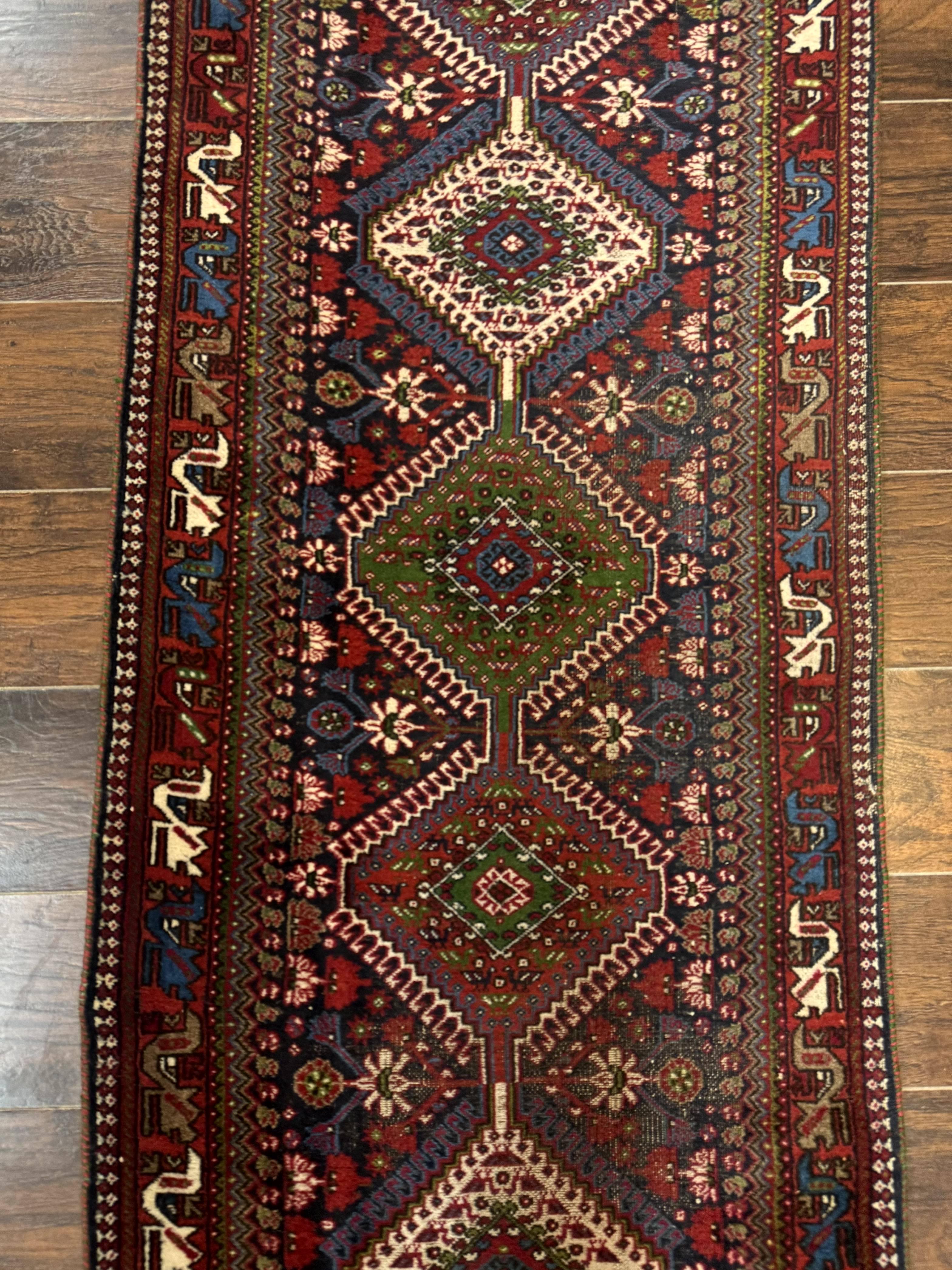 Persian Tribal Runner Rug 2.6 x 20 ft, Antique Persian Shiraz Carpet for Hallway, Colorful Navy Blue - Jewel Rugs