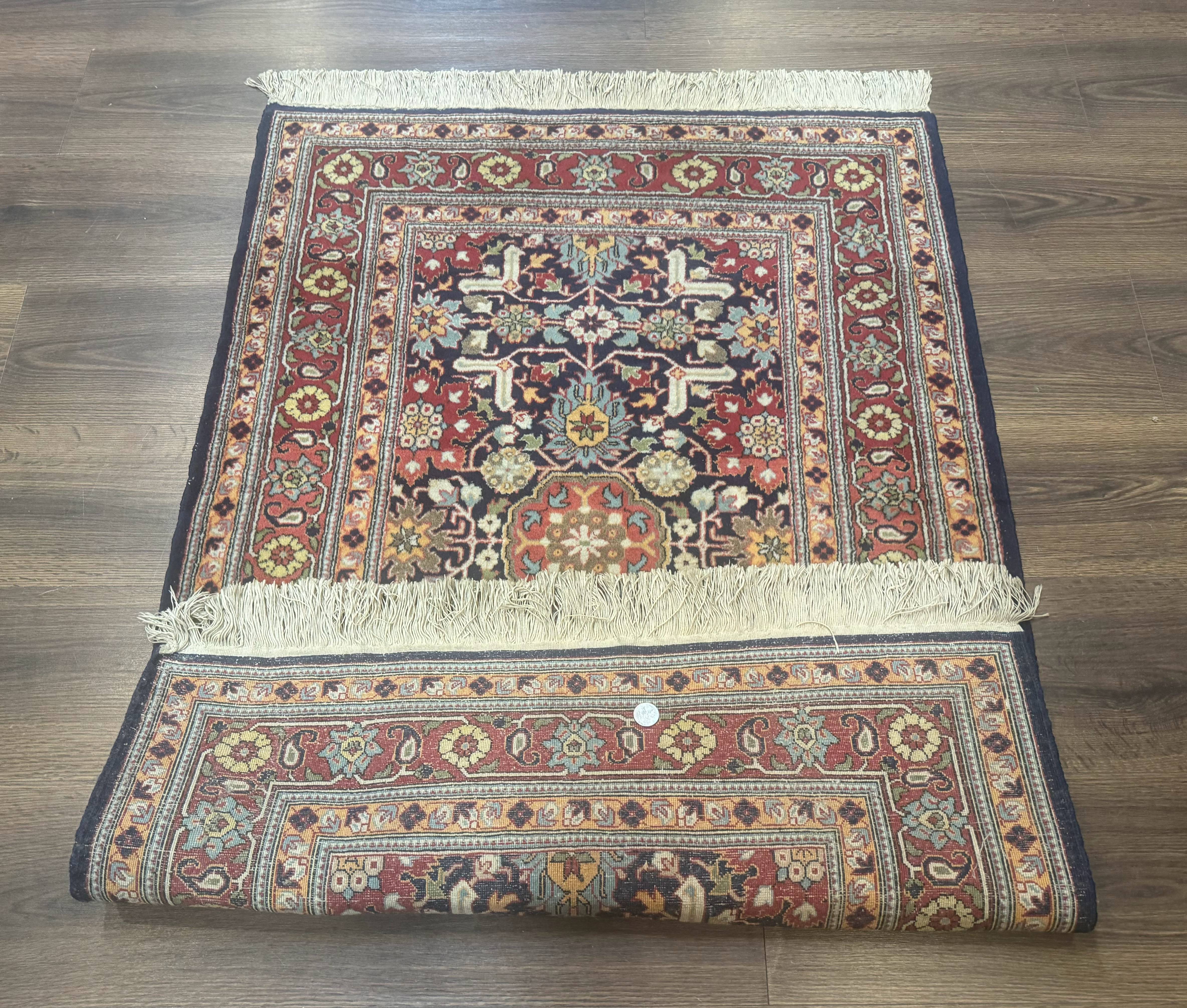 Turkish Hereke Rug 3x5, Navy Blue and Red, Fine 210 KPSI - Jewel Rugs