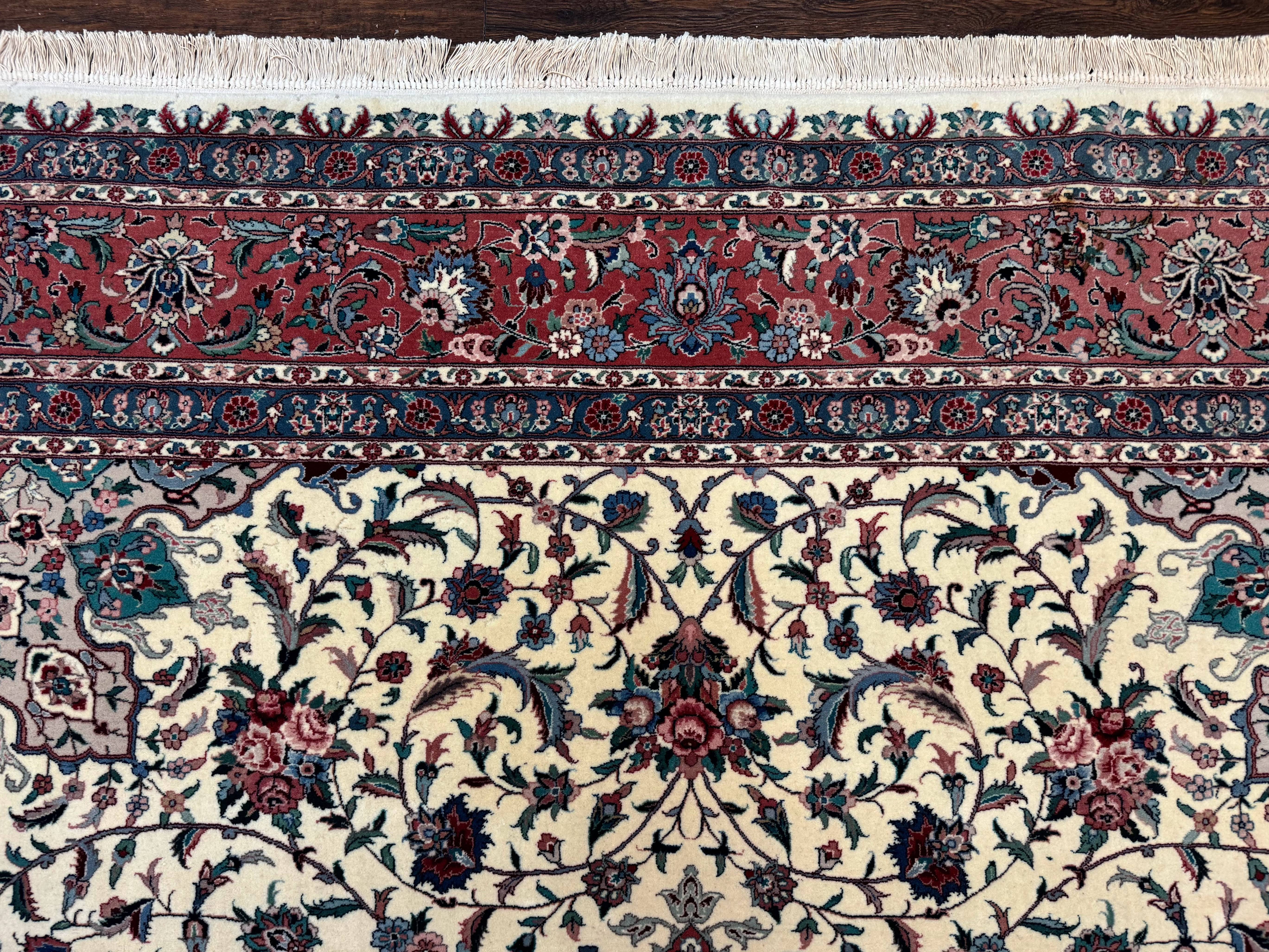 Sino Persian Rug 9x12, Fine 260 KPSI, Floral Medallion, Ivory and Rose-Red - Jewel Rugs