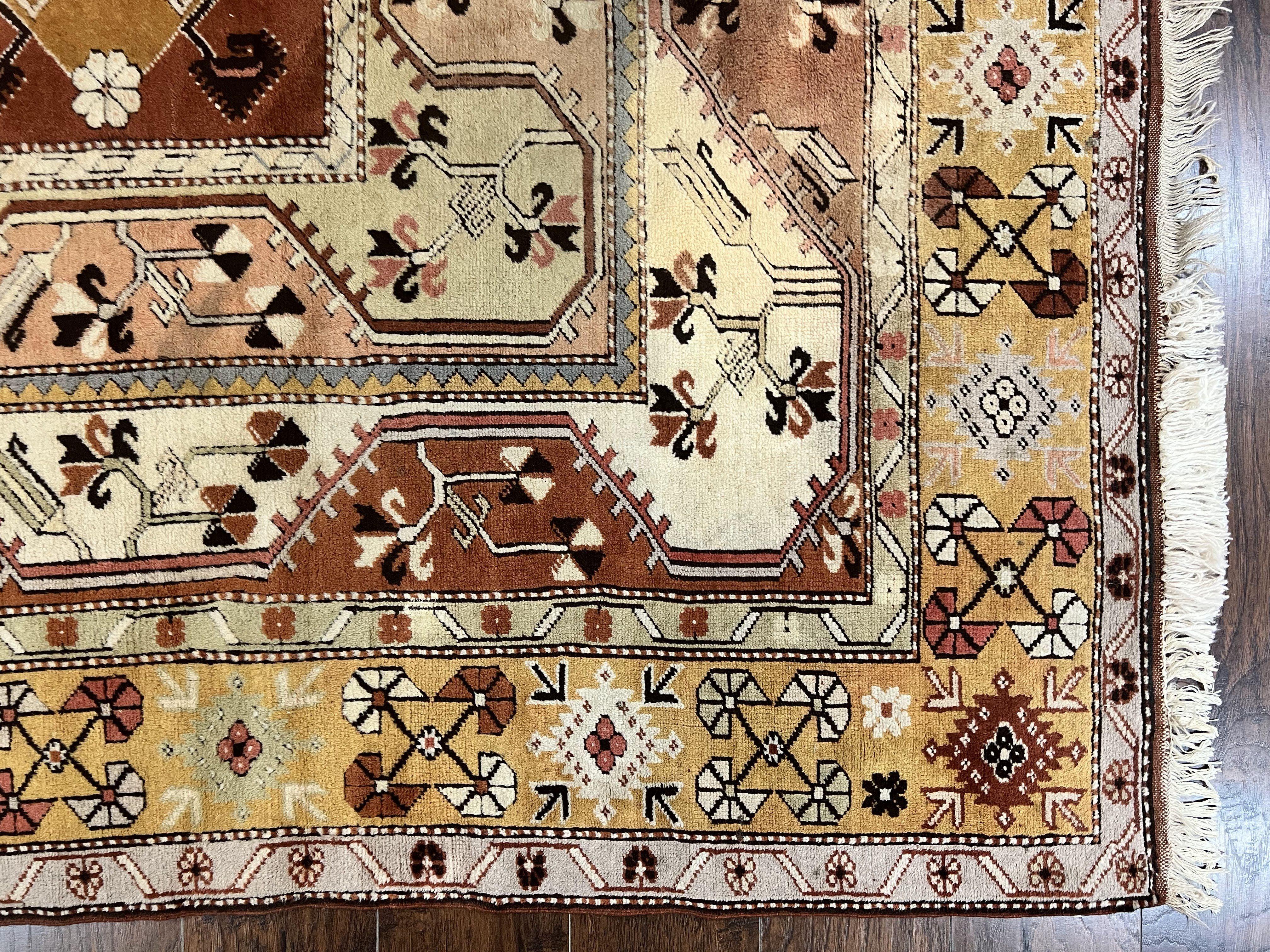 Turkish Rug 7x10, Wool Hand Knotted Vintage Carpet, Geometric Kazak Pattern - Jewel Rugs