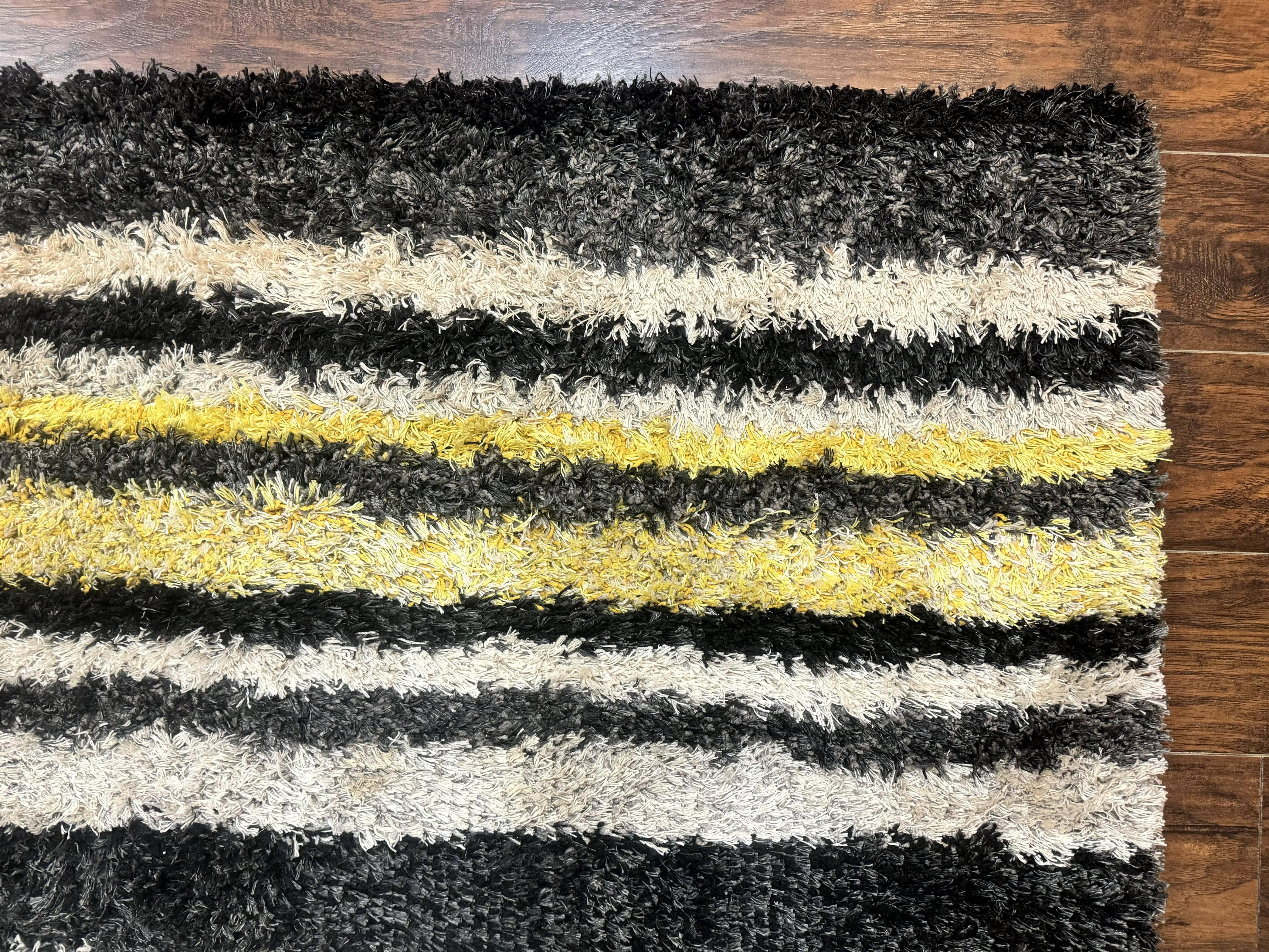 Shag Rug 5x8, Yellow Ivory Charcoal, Contemporary - Jewel Rugs