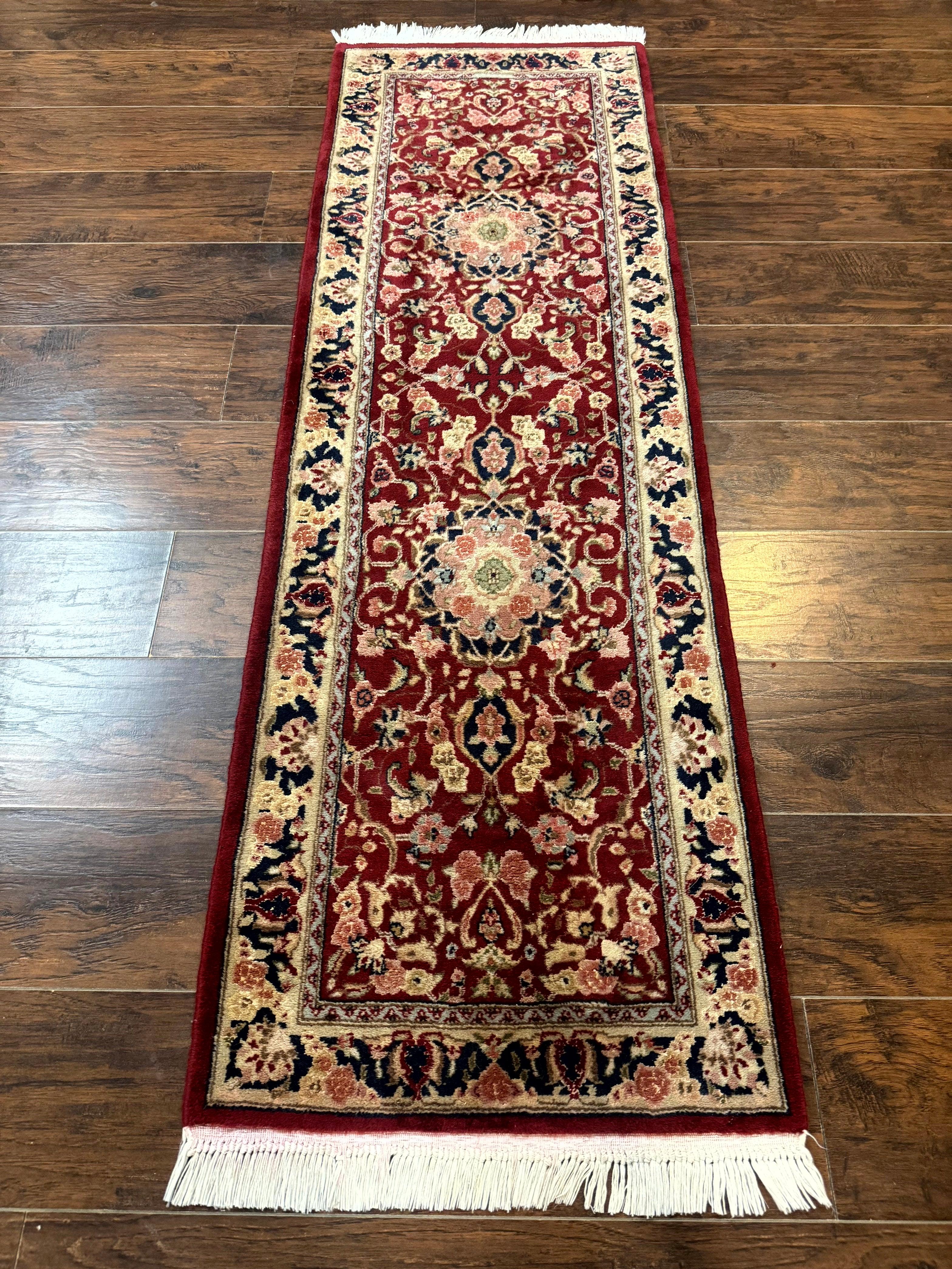 Short Runner Rug 2x6, Fine 200 KPSI, Red Floral Medallion, Wool and Silk Highlights, Persian Runner Rug, Traditional, Sino Persian - Jewel Rugs