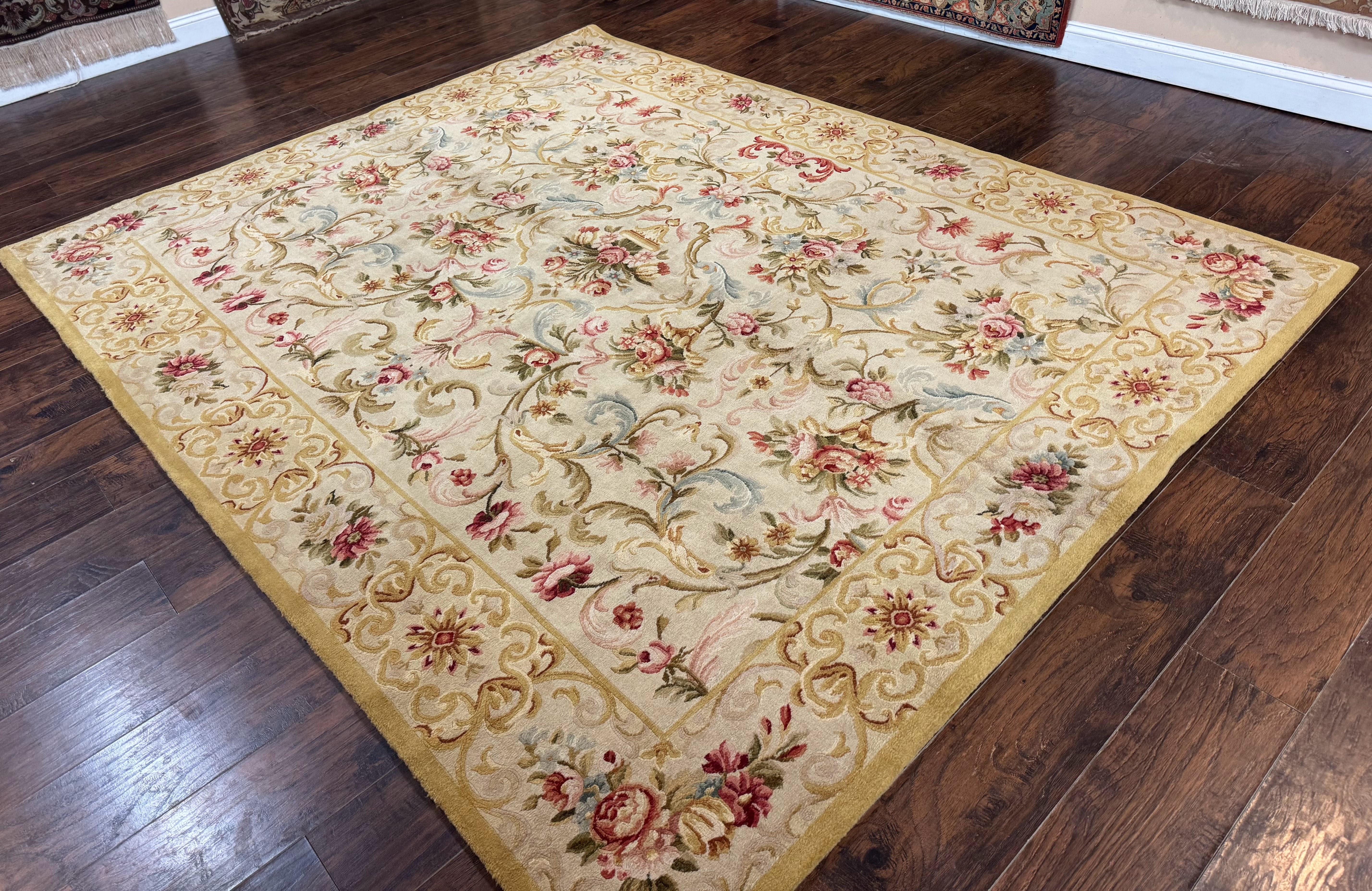 Aubusson Rug 8x10, French European Design, Vintage Handmade Wool Carpet, Aubusson Rug with Pile, Floral - Jewel Rugs