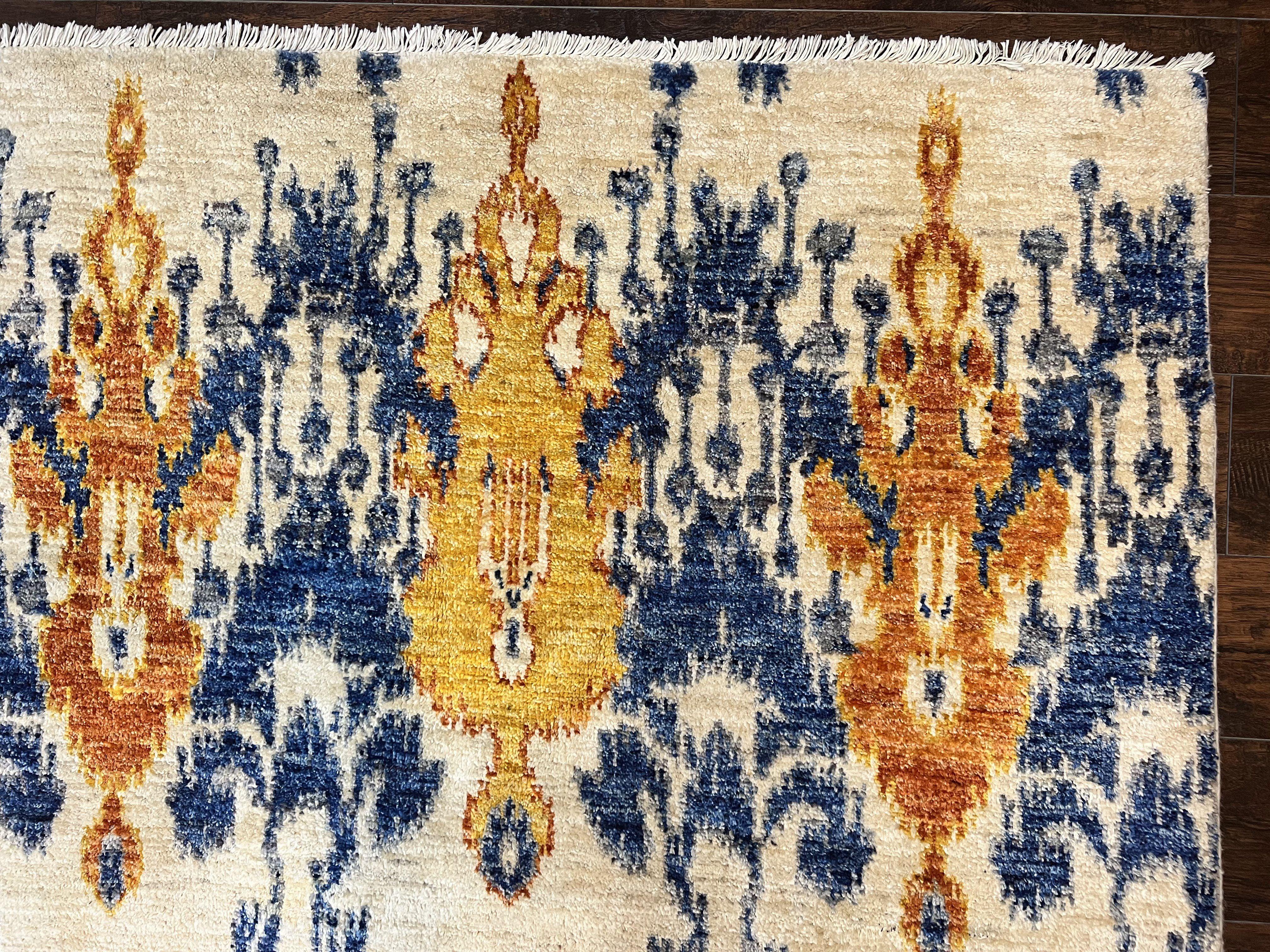 Modern Handmade Wool Rug 8x10, Oatmeat Orange Blue - Jewel Rugs