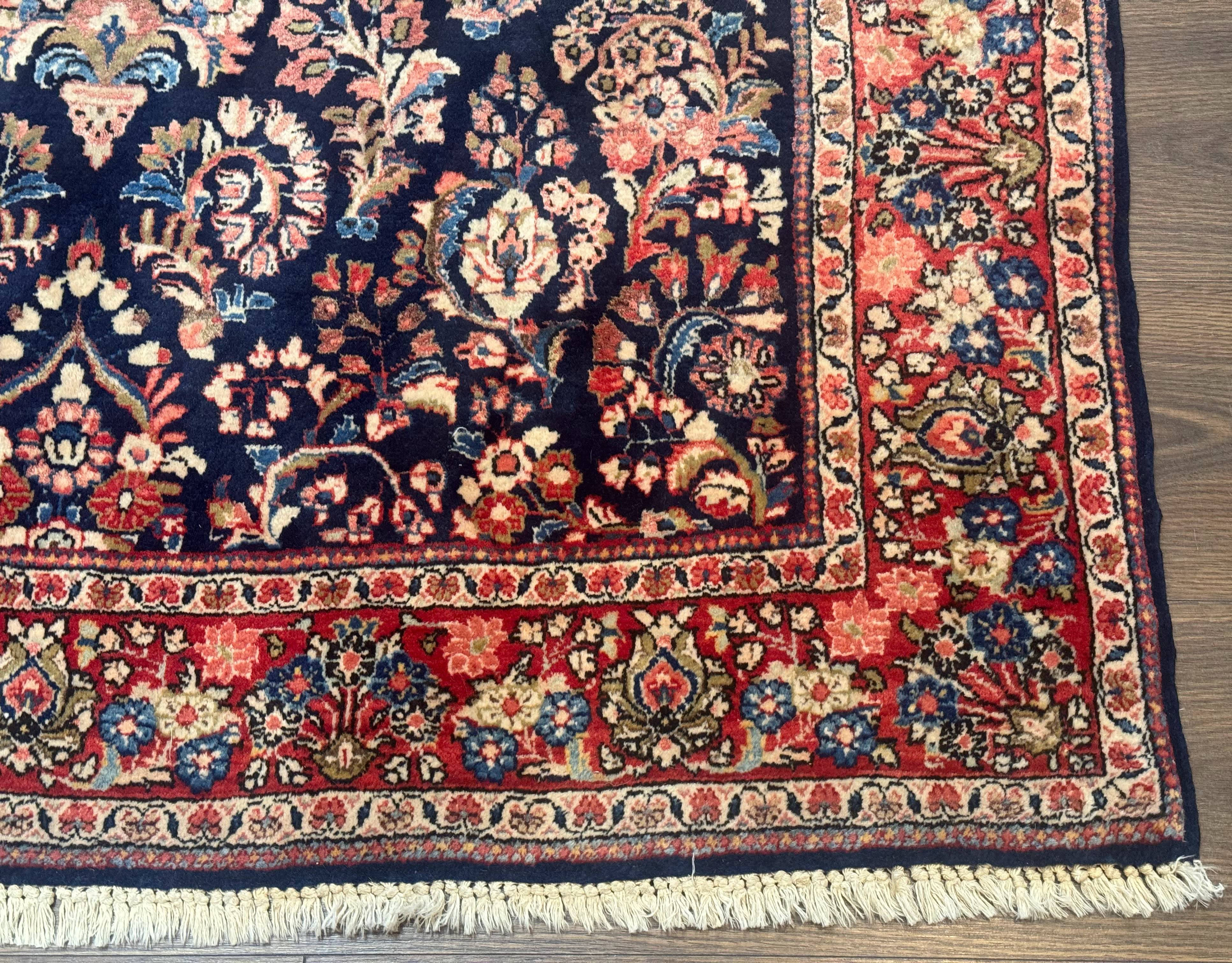 Navy Blue Persian Rug 4x6, Sarouk Mohajeran Carpet, Antique Persian Rug, Floral - Jewel Rugs