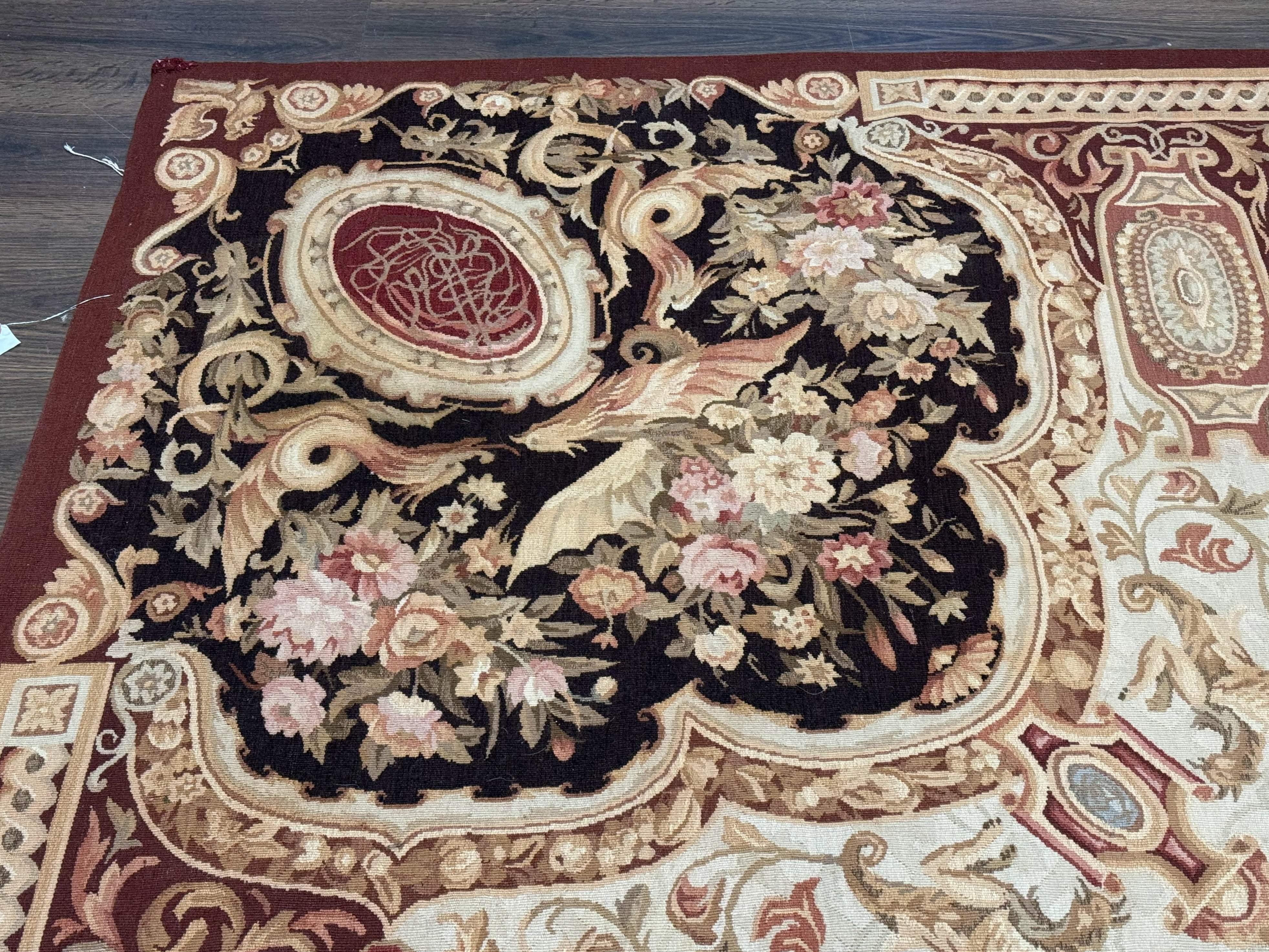 French Aubusson Rug 9x12 - European Design Flatweave Carpet - Jewel Rugs