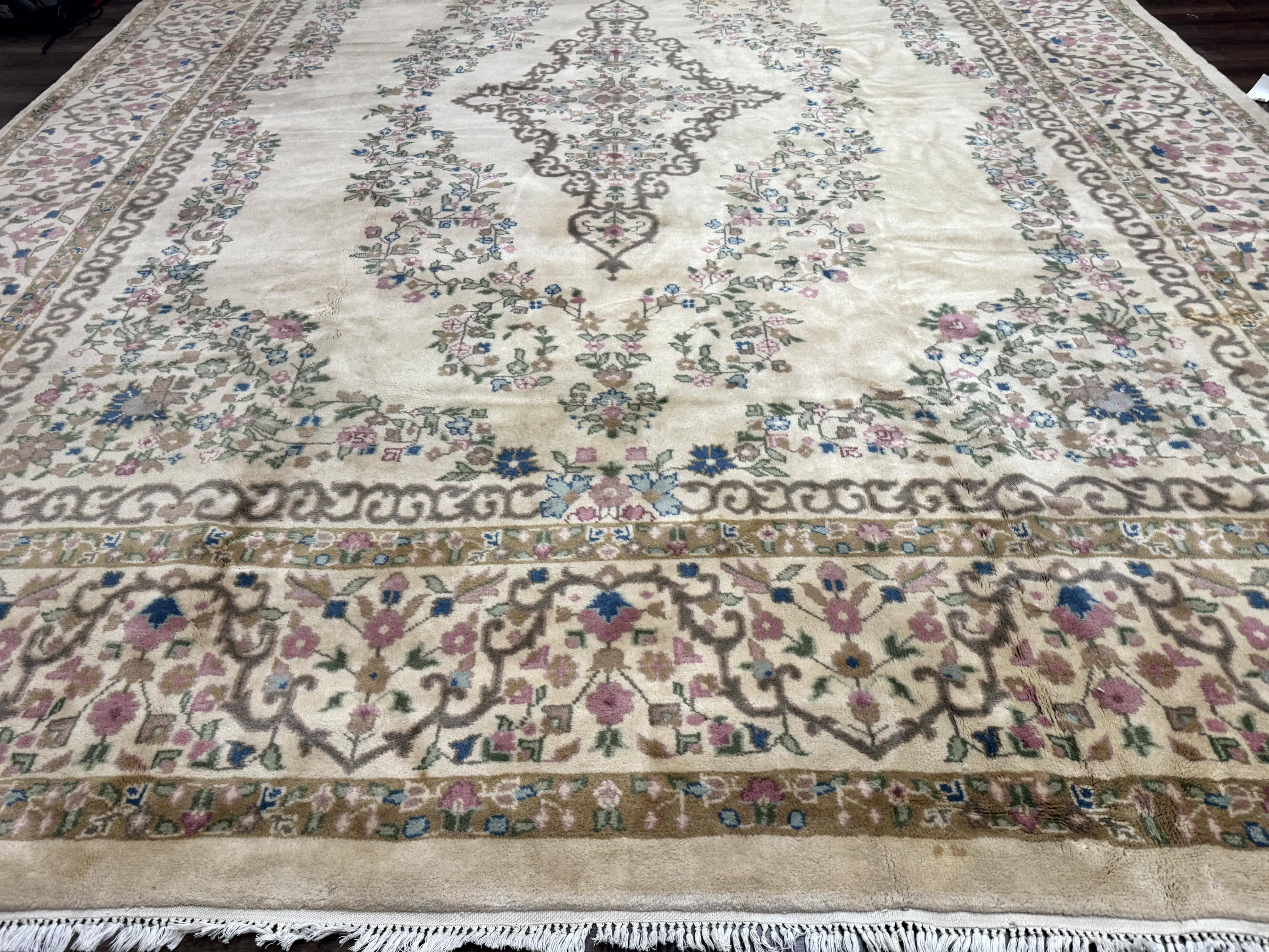 Indo Persian Rug 12x15, Palace Sized Carpet, Oversized Wool Handmade Rug, Kerman Rug, Semi Open Field, Pande Cameron Rug, Beige - Jewel Rugs