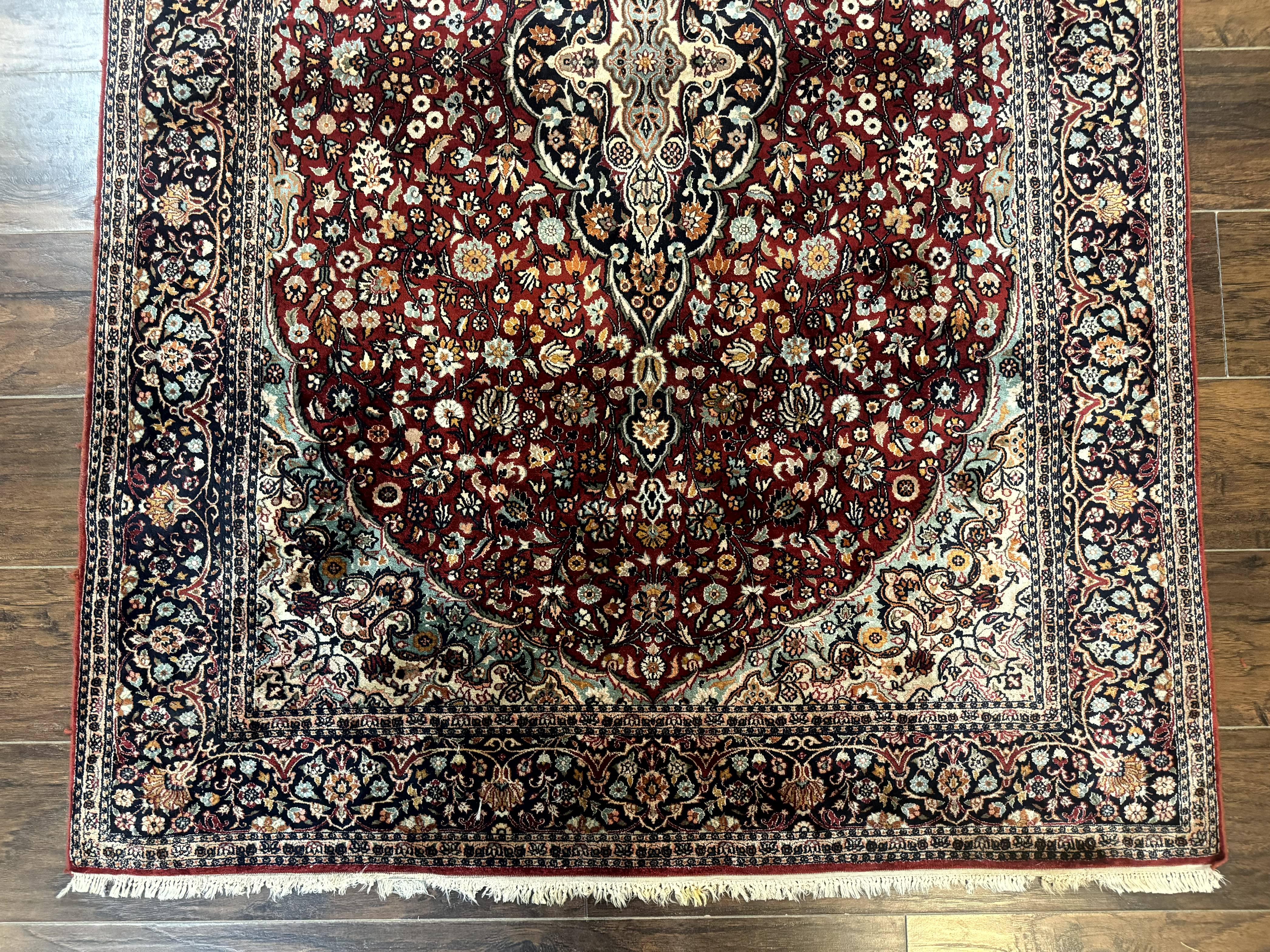 4x6 Silk Rug, Very Fine 650 KPSI, Silk Persian Carpet, Red, Floral Medallion, Sino Persian - Jewel Rugs