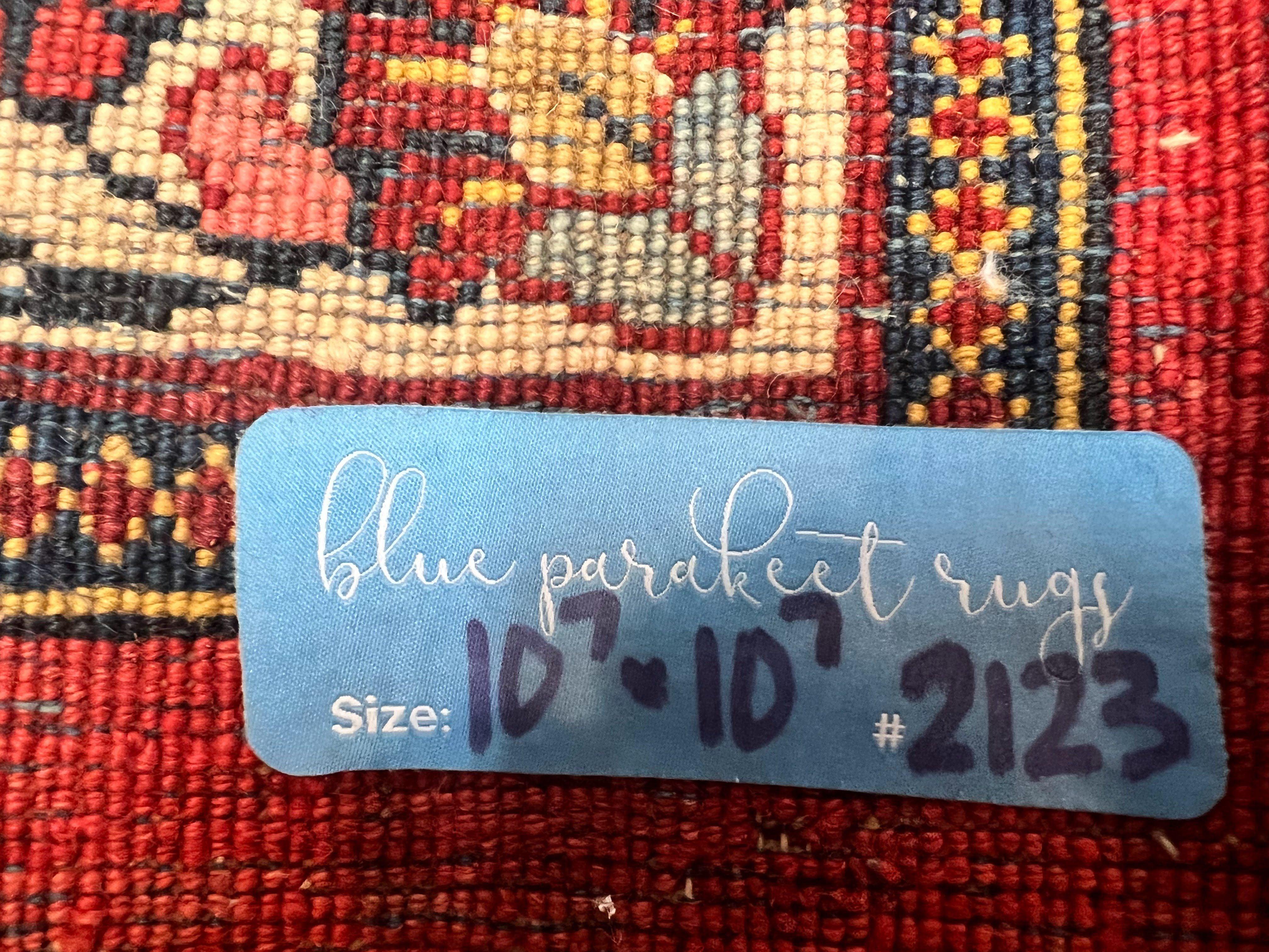 Square Persian Sarouk Rug 11x11 ft, Rare Size, Hand Knotted Wool Floral Allover Red Persian Carpet, Handmade Antique Rug - Jewel Rugs