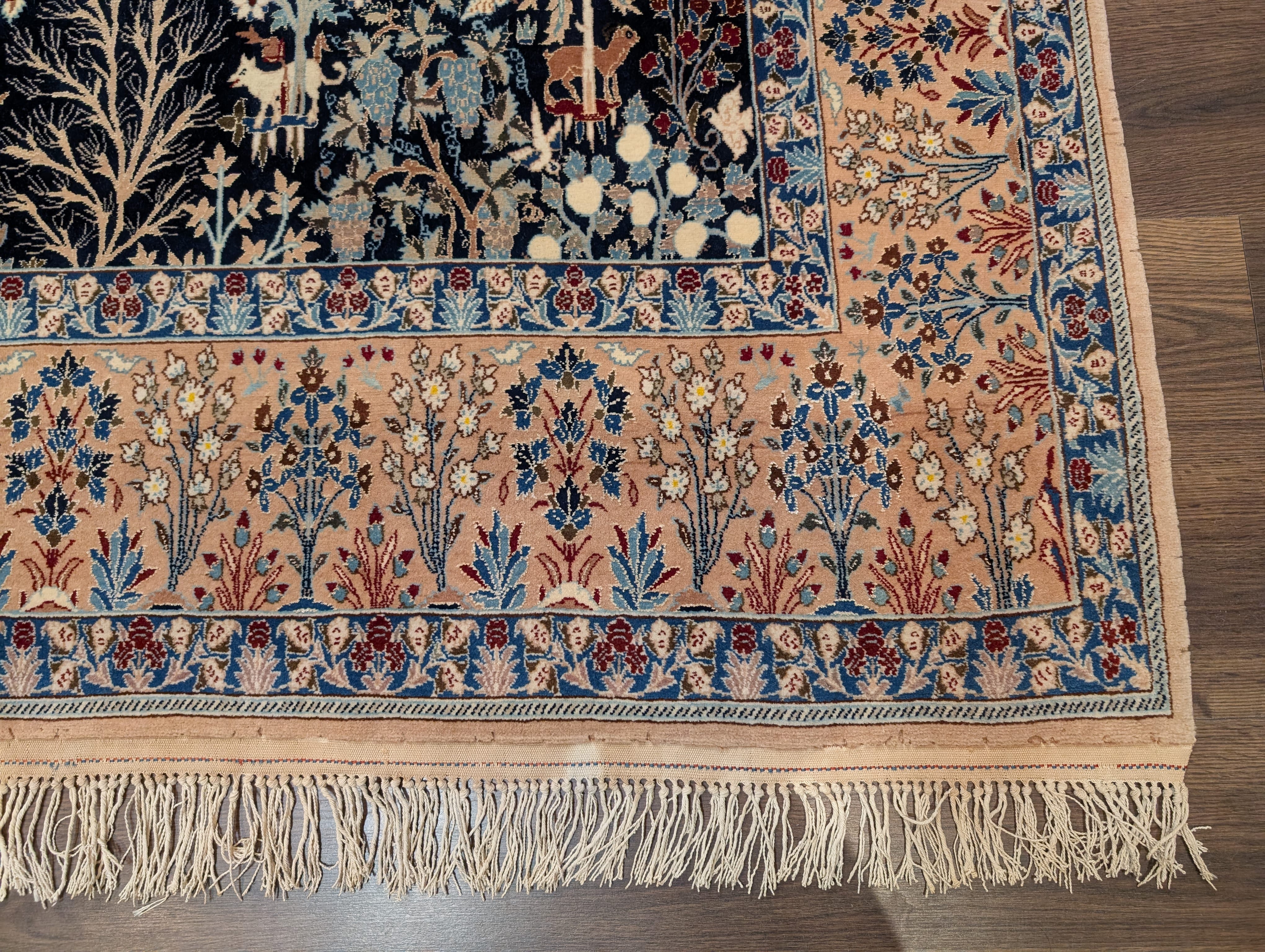Persian Nain Rug 7x10, Rare Habibian Carpet, Tree of Life, Animal Pictorials, Wool & Silk Highlights, 380 KPSI - Jewel Rugs