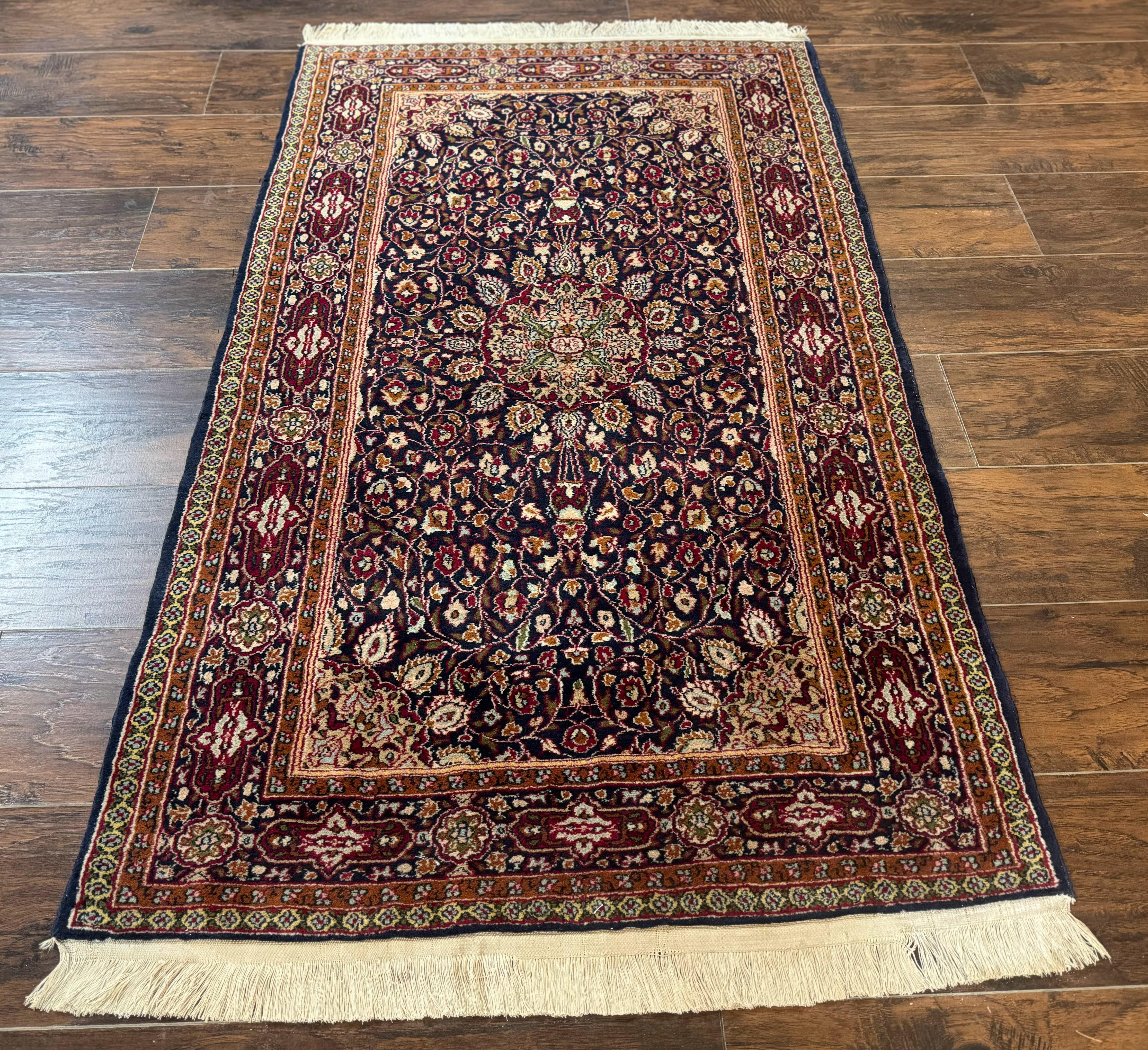 Indo Kashmiri Rug 3x5, Navy Blue, Very Fine 400 KPSI, Pair A - Jewel Rugs