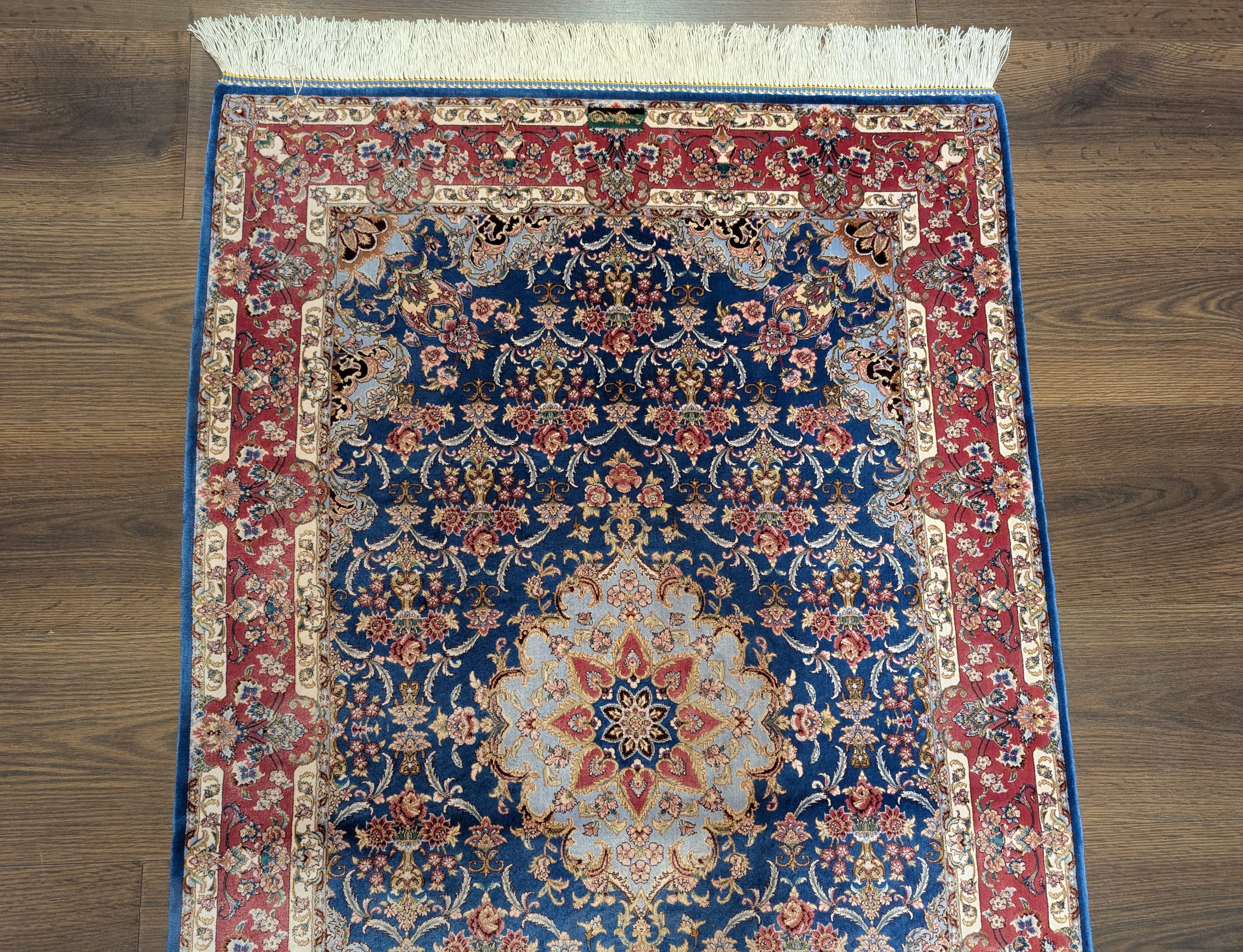 Navy Blue Silk Rug 2.5 x 4, Fine, Detailed, Turkish Silk Rug, Bamboo Silk, New - Jewel Rugs