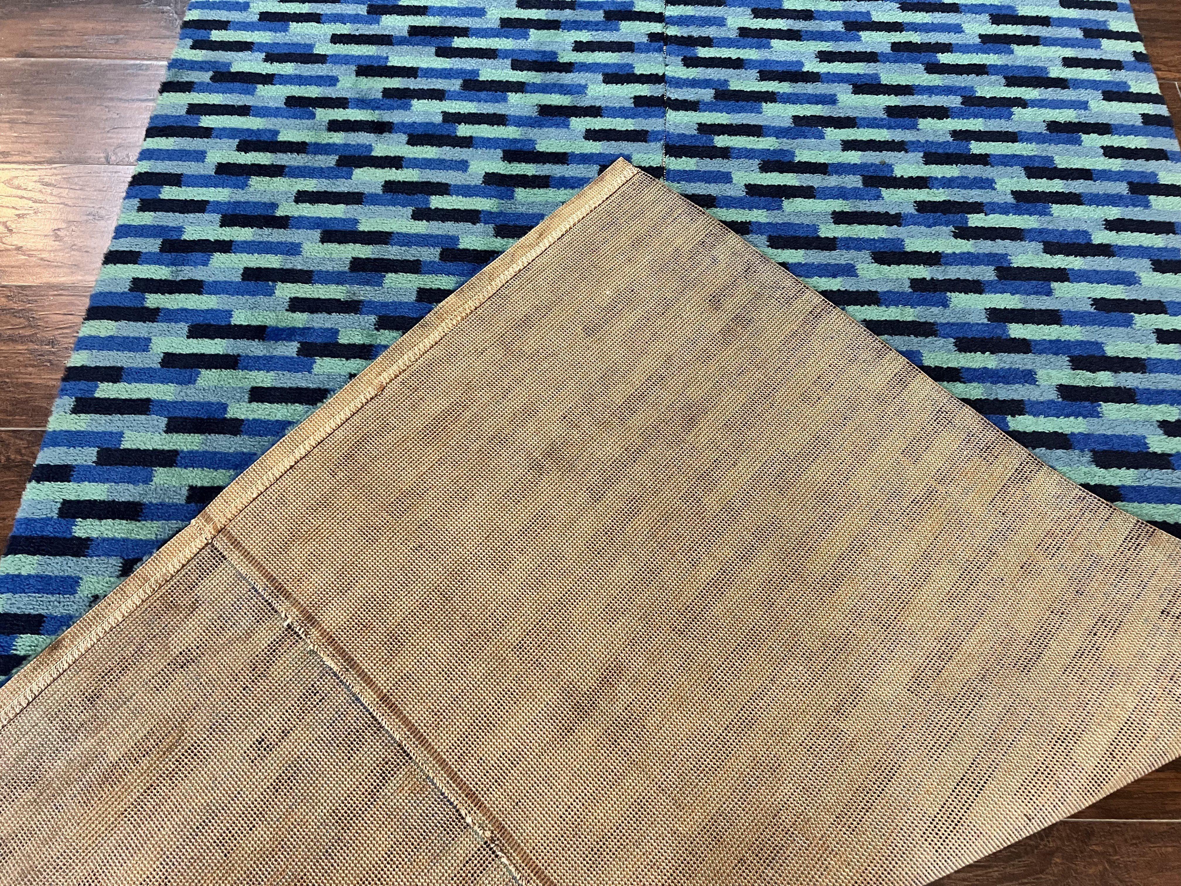 Wide Runner Rug 4.7 x 12, Blue Multicolor Contemporary Wool Power Loomed Rug, Mosiac Design - Jewel Rugs